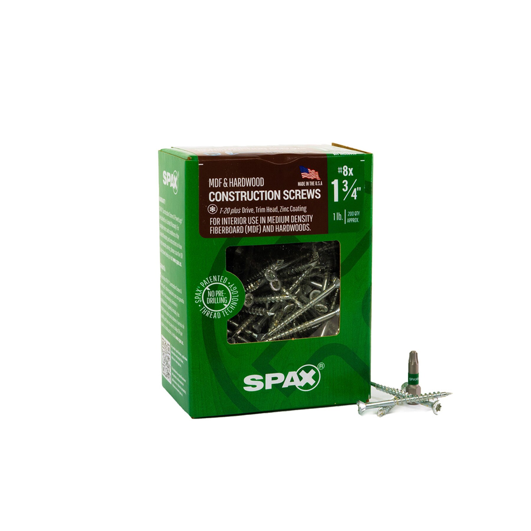 SPAX Cabinet MDF Hardwood Flush Finish #8 x 1-3/4-in Zinc-plated Interior Wood screws ( 200 -Per Box )