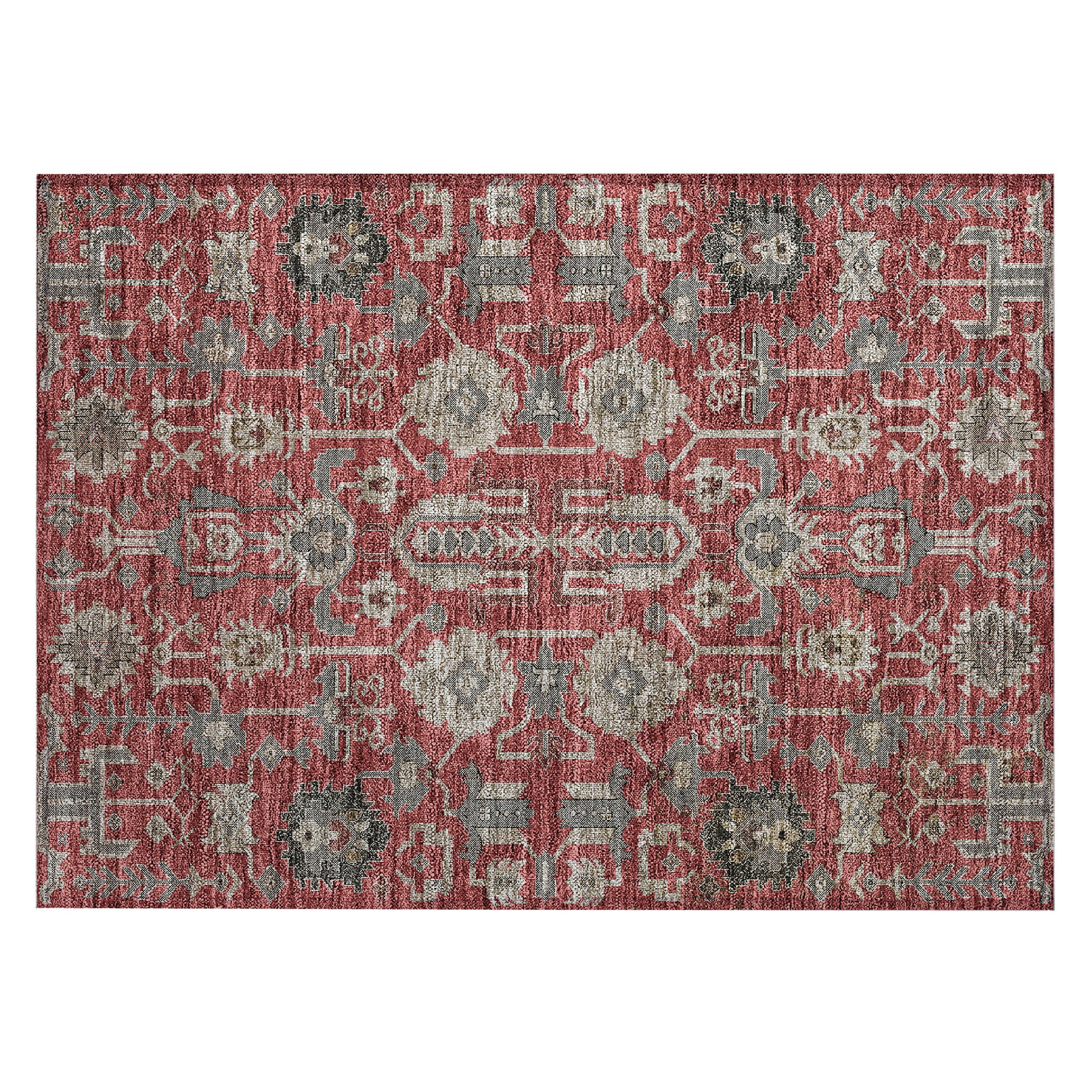 Red and Gray Synthetic Rectangular Washable Area Rug