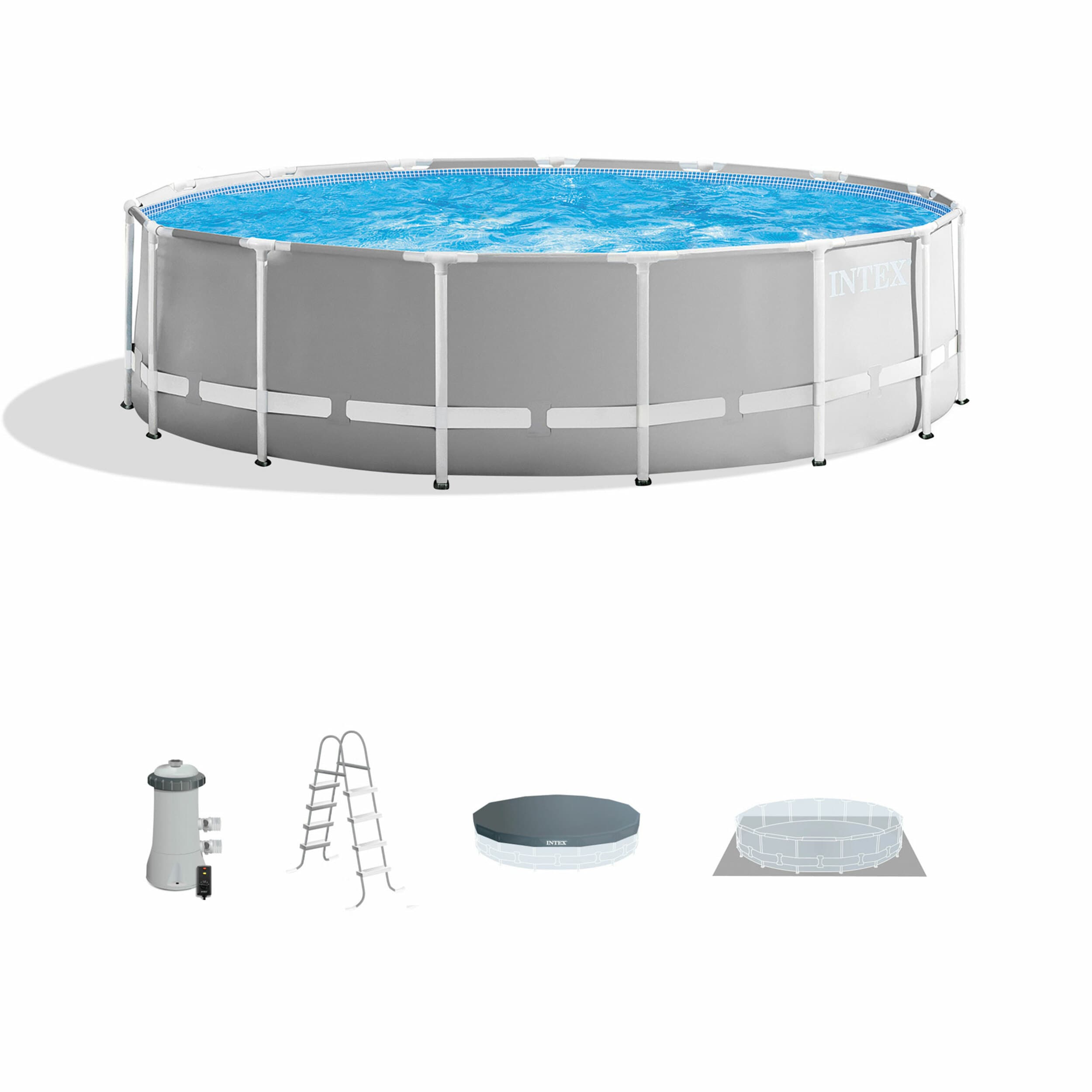 Intex 105896 15-Feet x 15-Feet x 48-Inches Metal frame Round Above-Ground Pool with Filter Pump with Ground Cloth with Pool Cover with Ladder