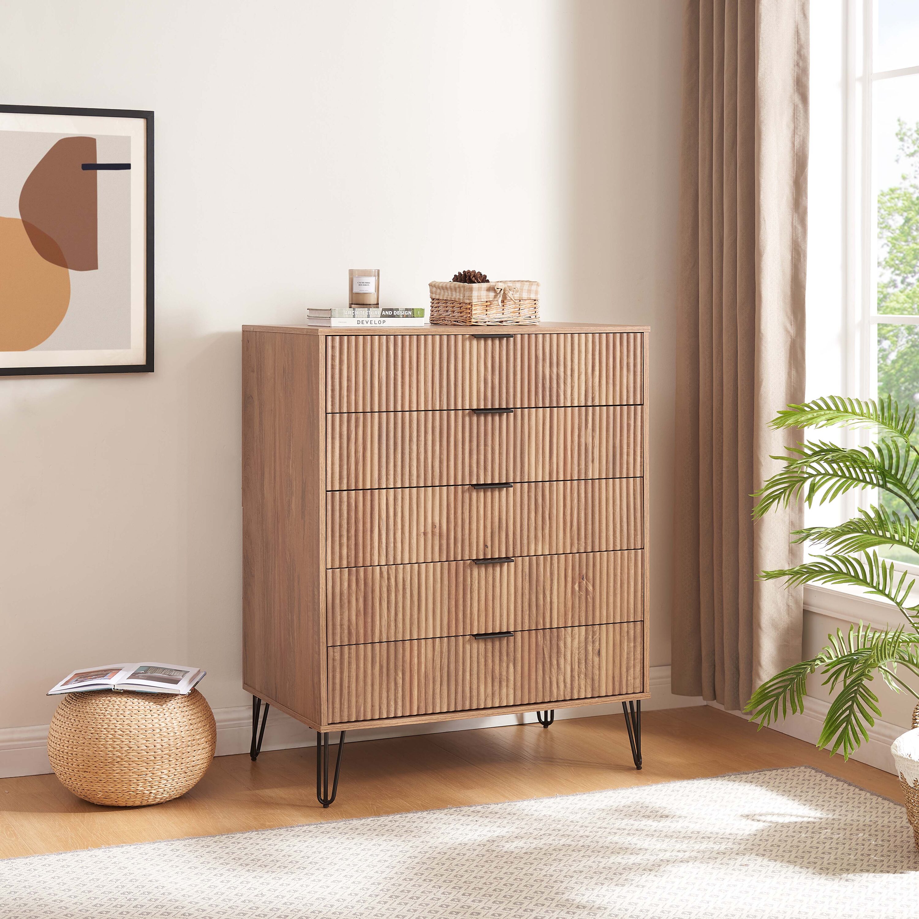 Manhattan Comfort DR002-GB Golden Brown 5 -Drawer Standard dresser
