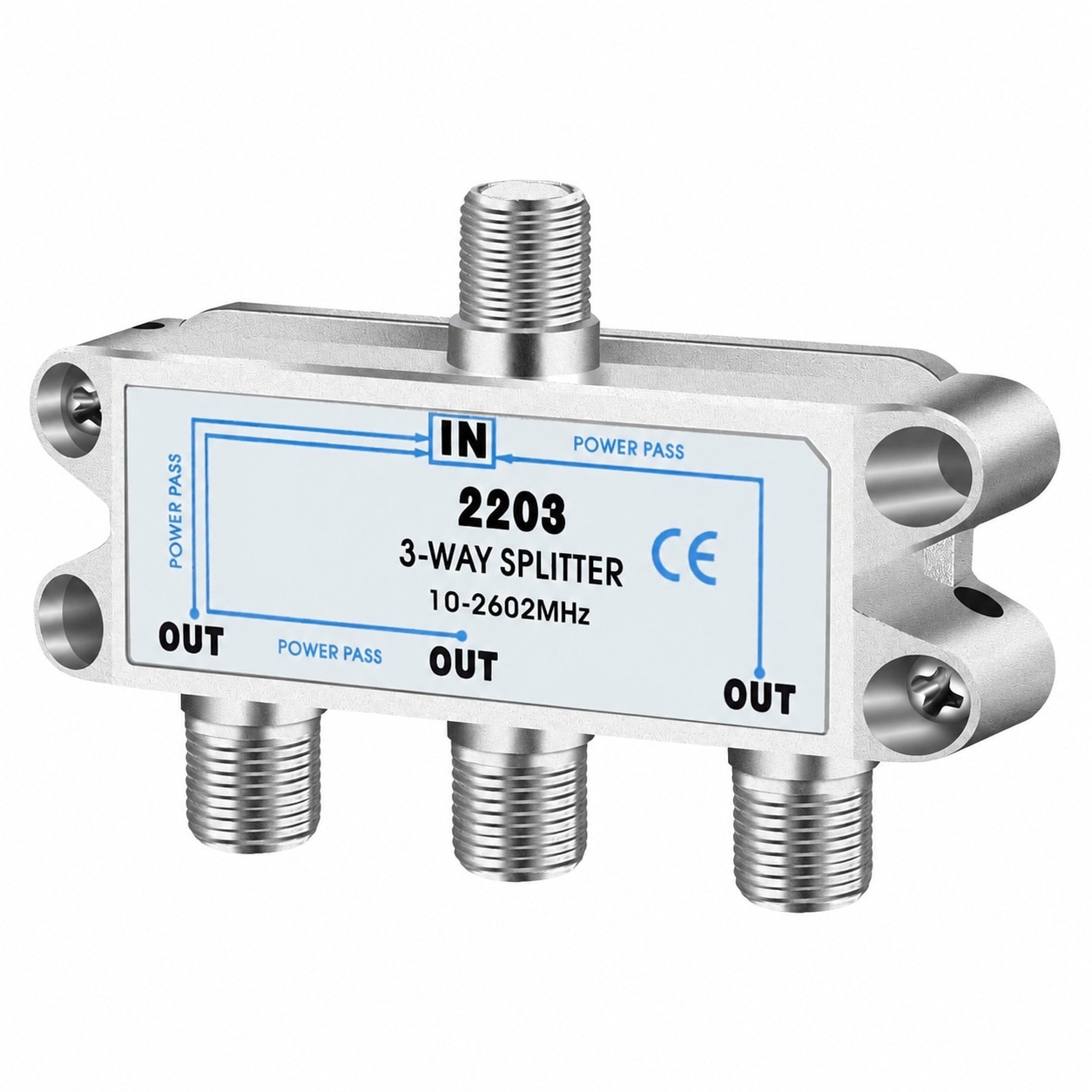 Etokfoks three way coaxial cable splitter pack with RG6 and RG59 compatibility nickel plated housing and power pass ports for TV antenna and #LETC69OYM