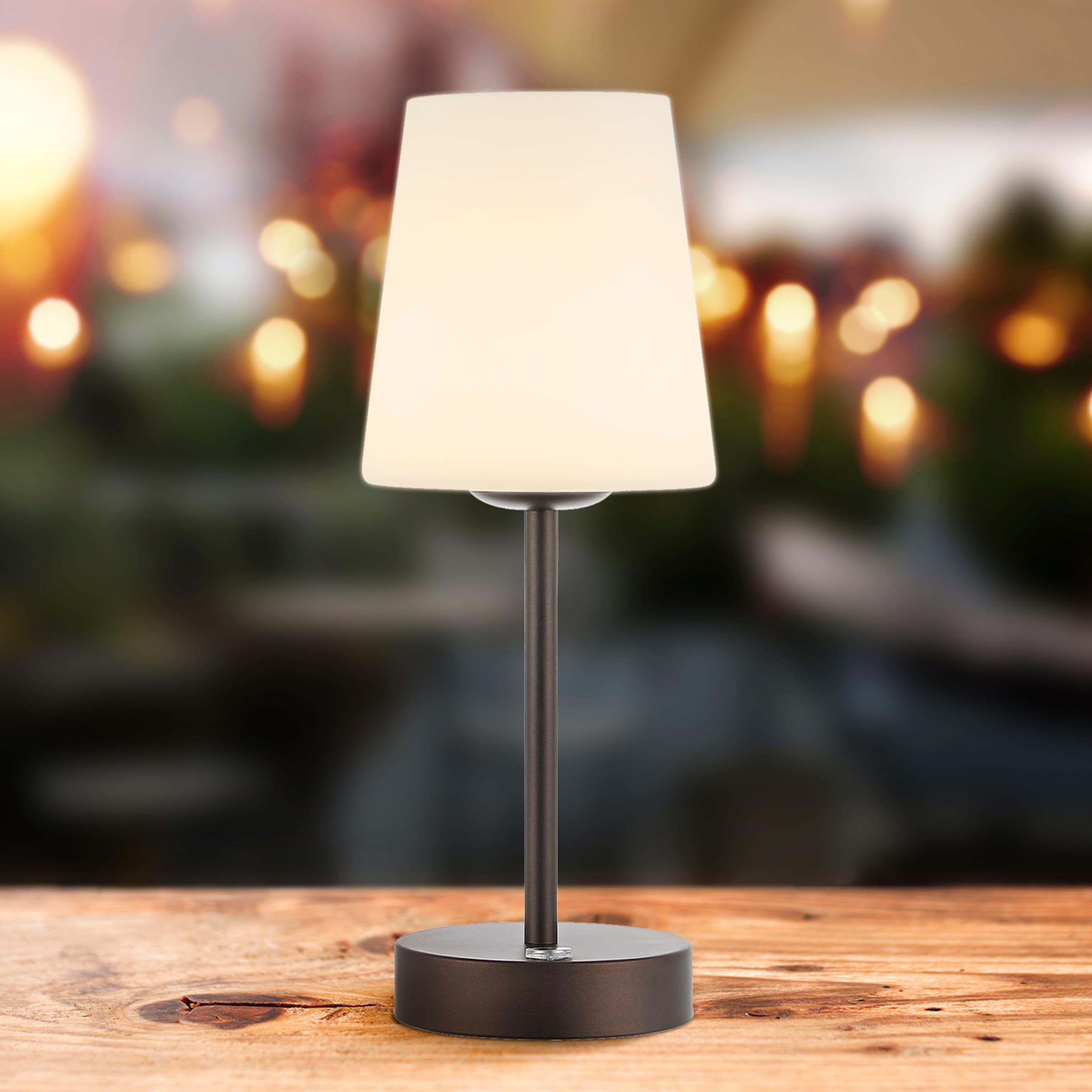 JONATHAN Y Carson Rechargeable Cordless 12.75-in Oil Rubbed Bronze LED  Stick Table Lamp with Glass Shade