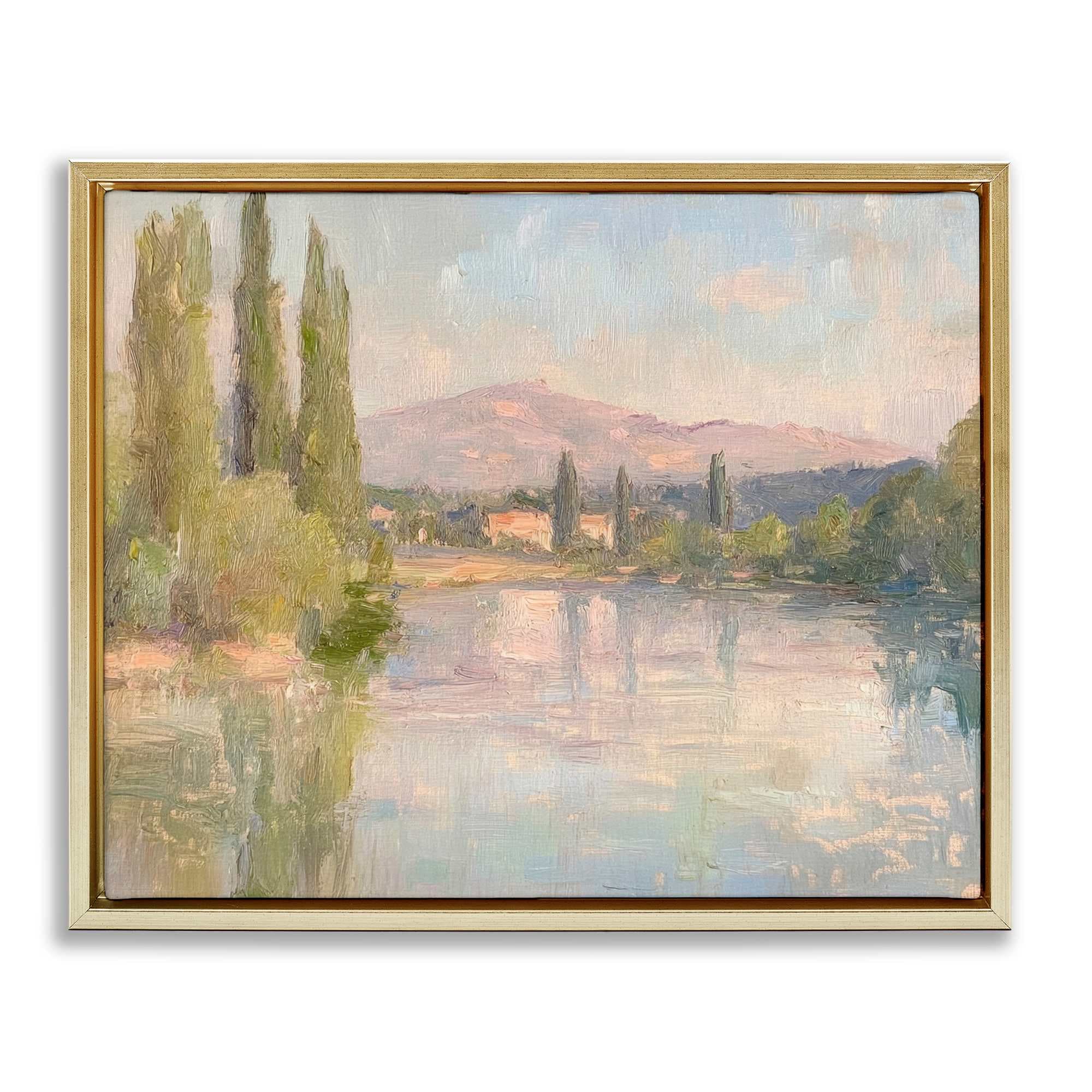 Stupell Industries BT-817-FFG-16X20 Place By The Lake Gold Framed Floater Canvas Wall Art By Petal Prints Design 21 x 17