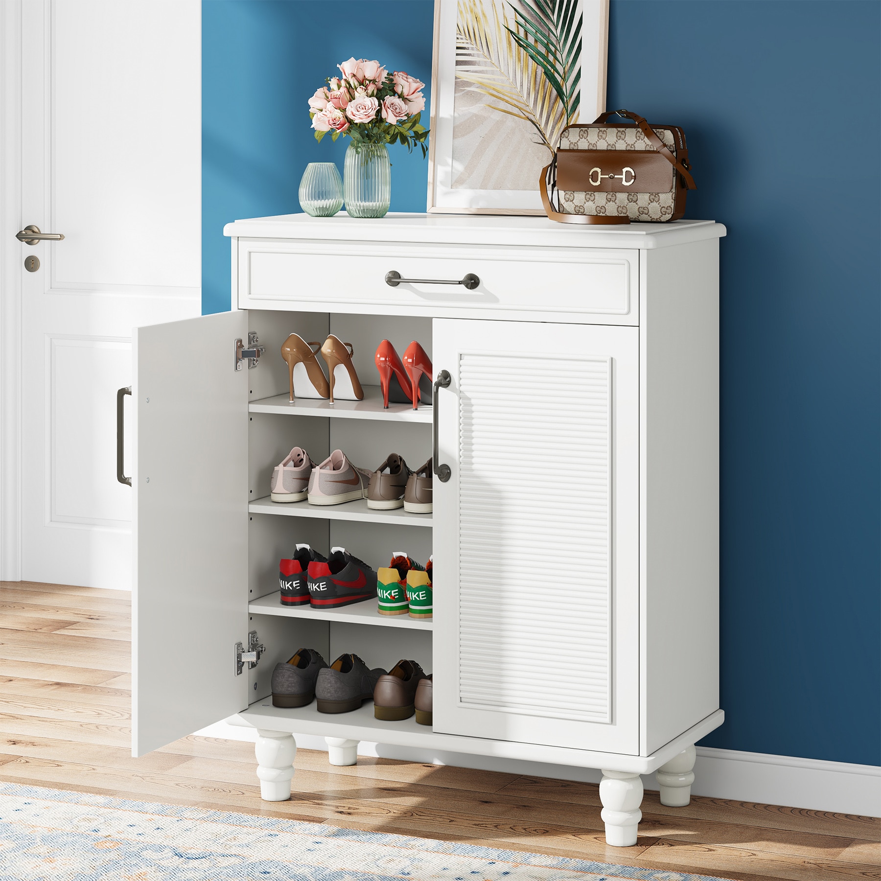 EMI wall wardrobe with panels and shoe cabinet WHITE