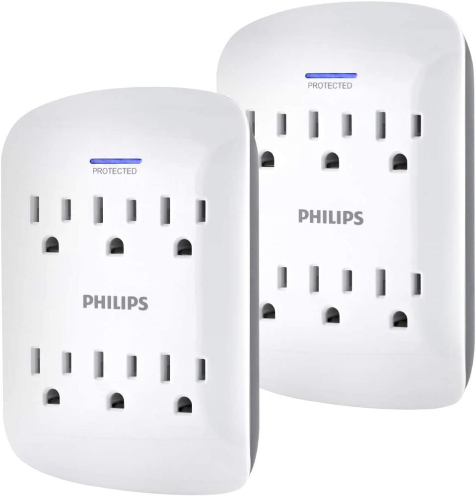 Charging Station 2 USB Ports Philips 6 Outlet Surge Protector Wall Tap Adapter SPP6263WB/37 
