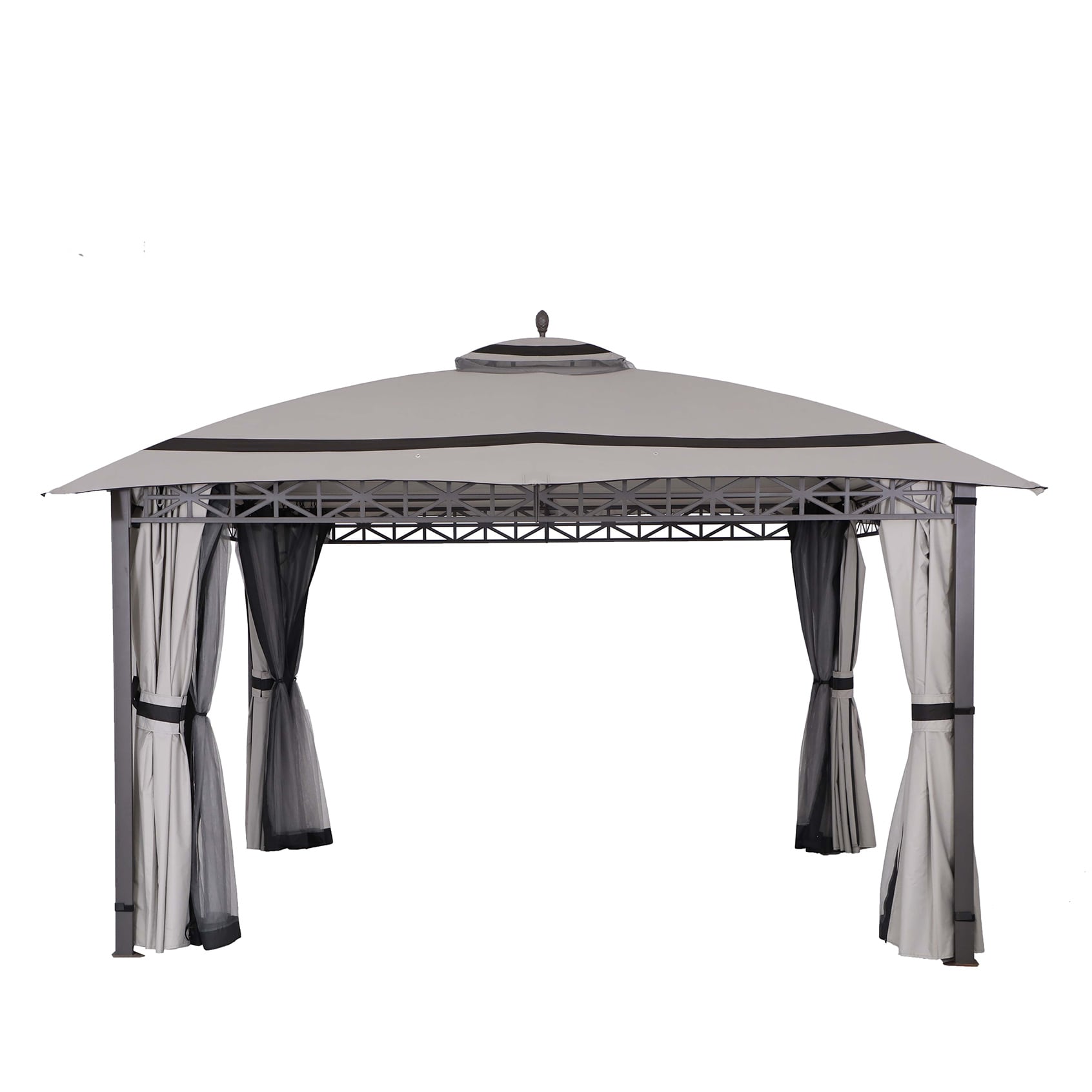 StarEcho GAZ13BG-2 13-ft x 11-ft Patio gazebo with Netting and Curtain Grey with Soft Top Roof (Screen Included)