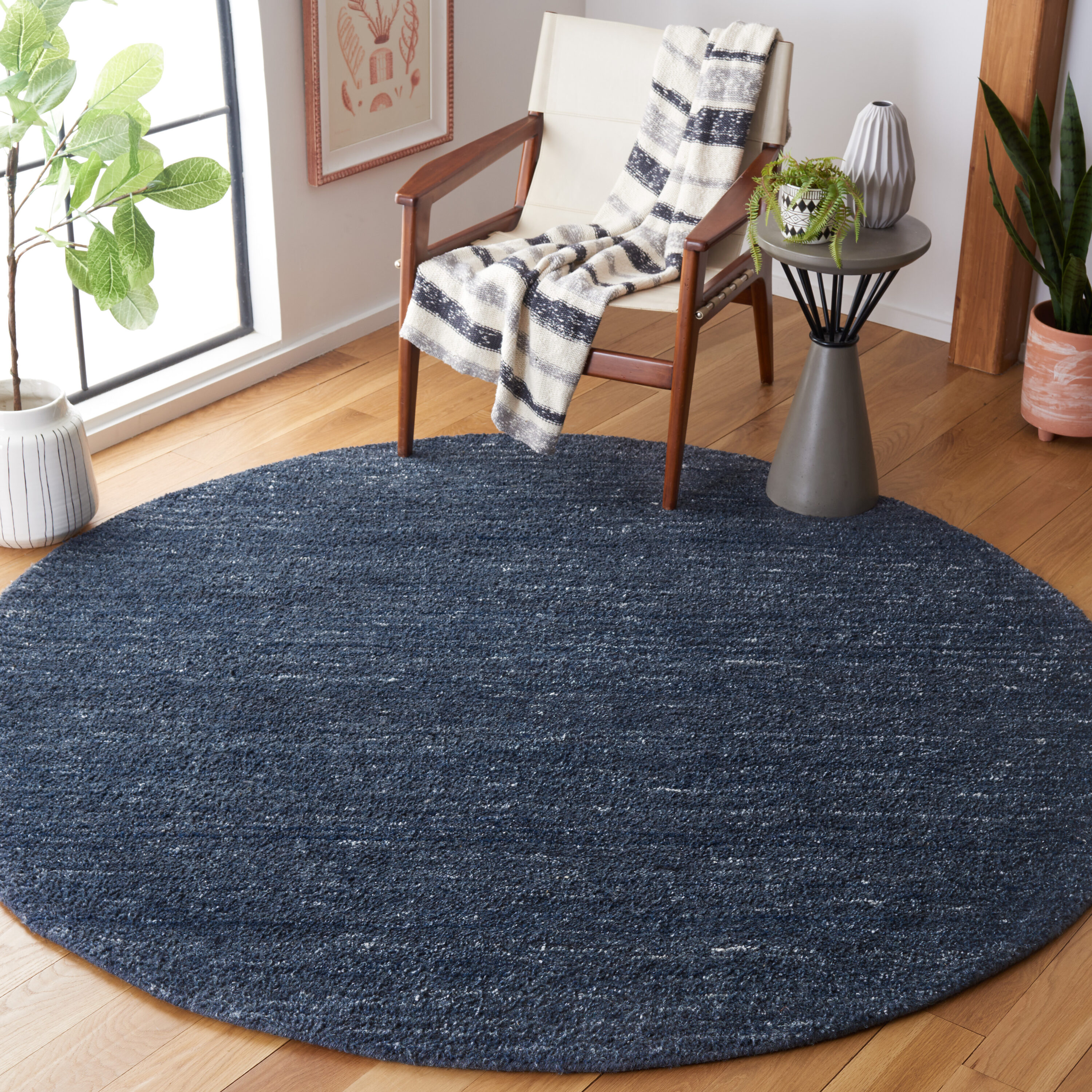  Himalaya 413 Black/Gray Solid / Tonal 7ft x 7ft Round Rug
