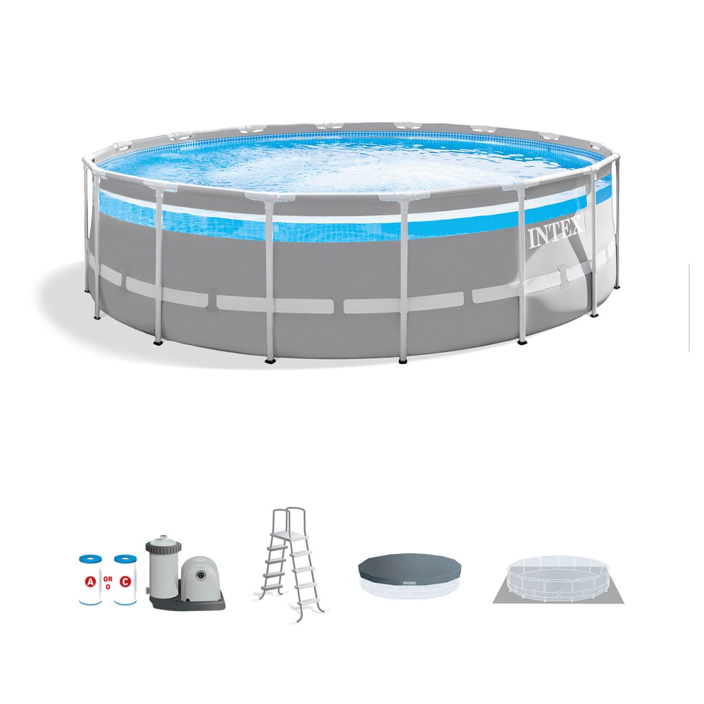 Intex 201802 16-ft x 16-ft x 48-in Metal Frame Round Above-Ground Pool with Filter Pump,Ground Cloth and Pool Cover