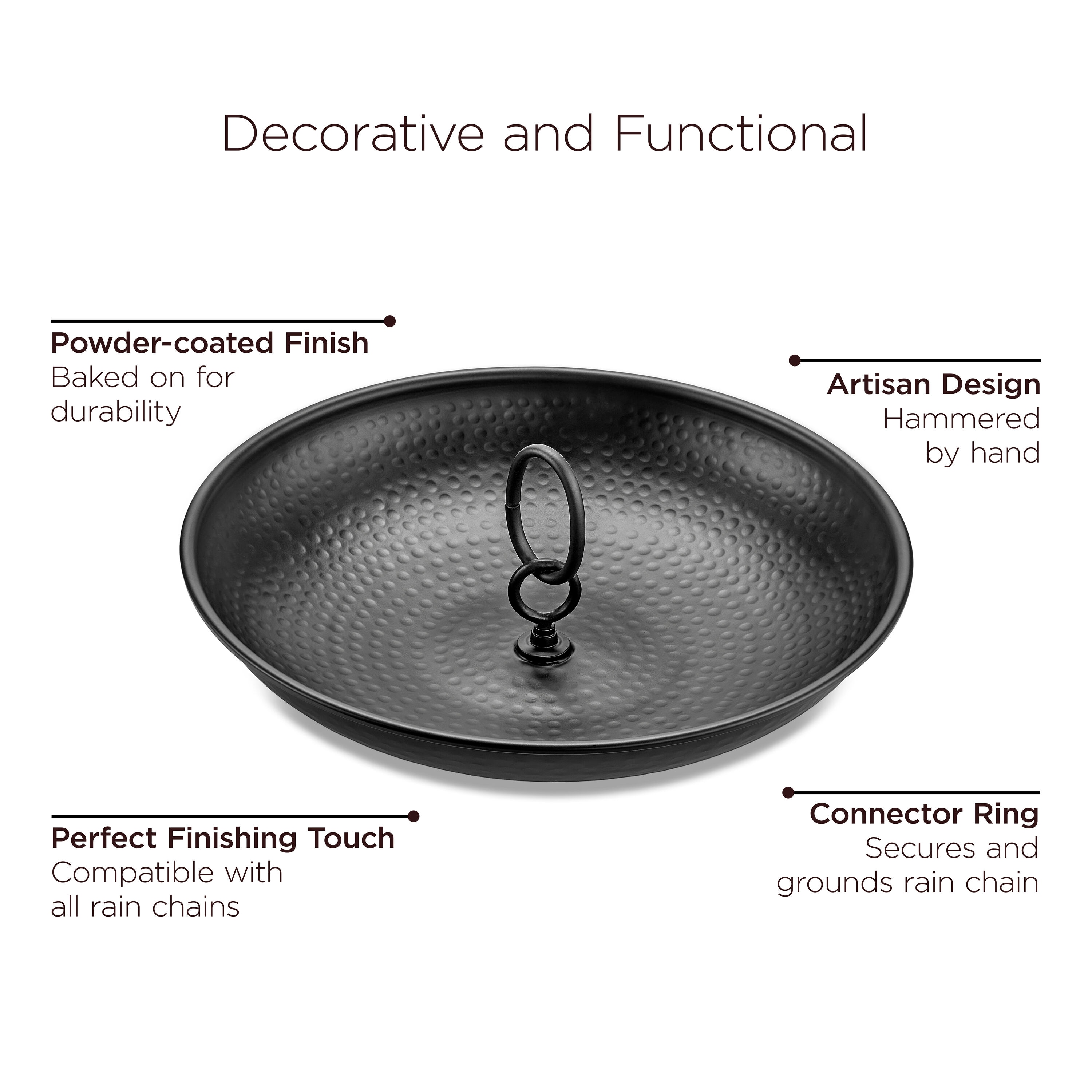 Large Black Aluminum Rain Chain Basin with Hammered Finish