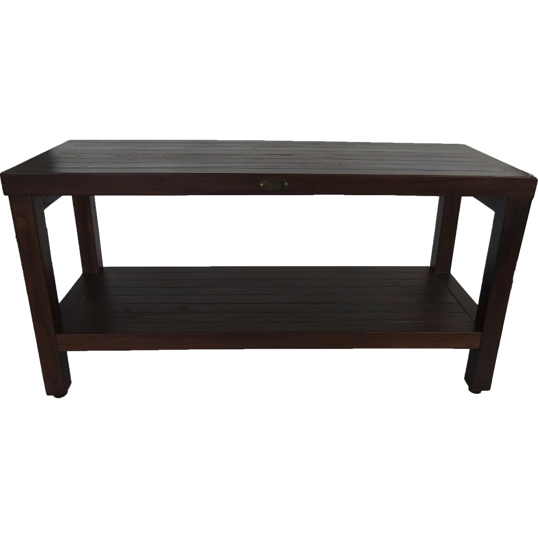 HomeRoots 4000376669 Rectangular Teak Shower Outdoor Bench with Shelf in Brown Finish