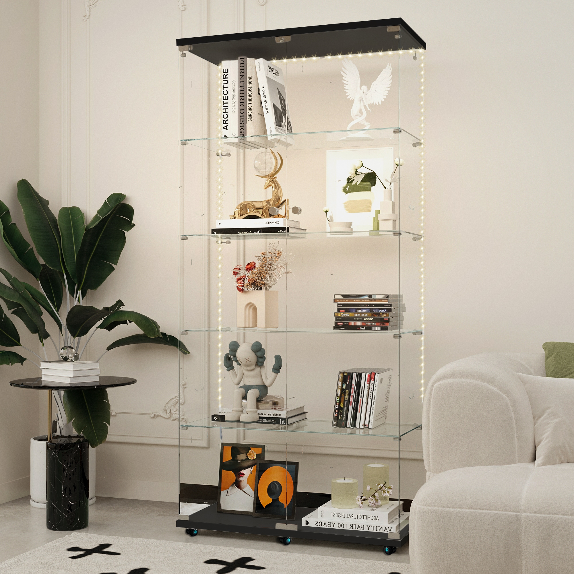 LOVMOR SF-Y-W3155S00007 Tempered Glass Display Cabinet Wine Cabinet Storage Cabinet File Cabinet with Bluetooth LED Light Striplock