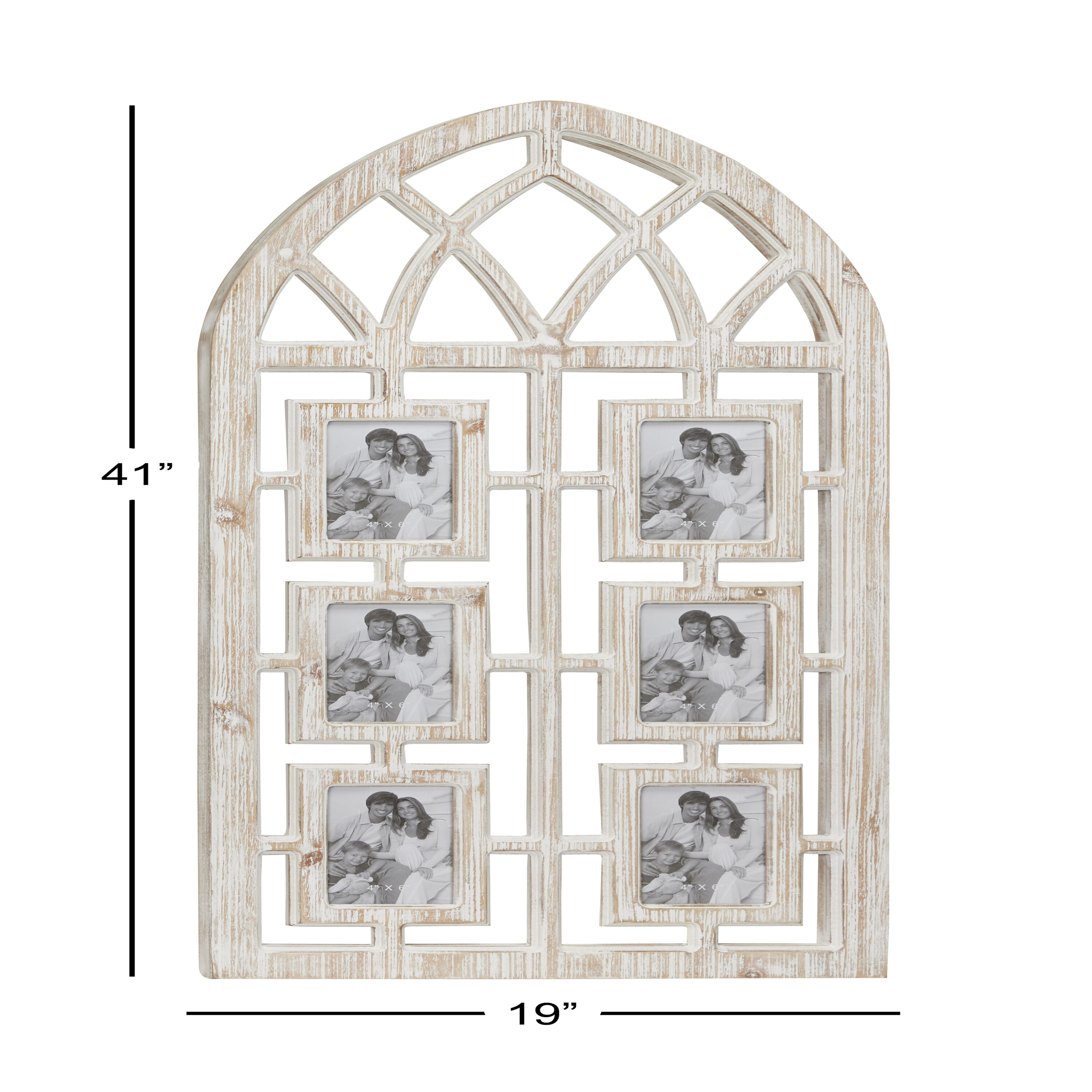 Whitewashed Vintage Cathedral Arch Wood Photo Frame 19" x 41"