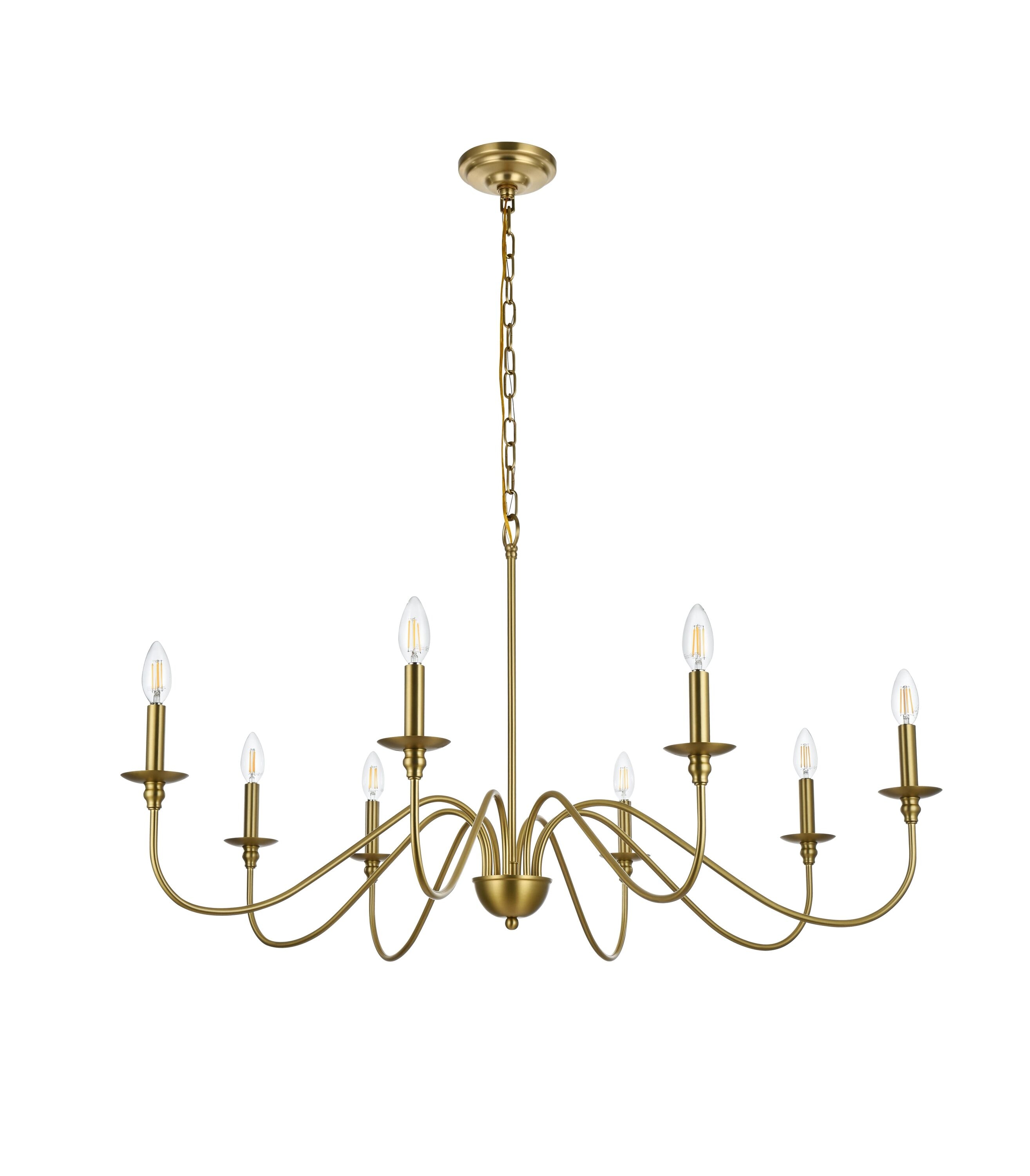 Satin Gold 42" 8-Light Metal Chandelier with Adjustable Chain