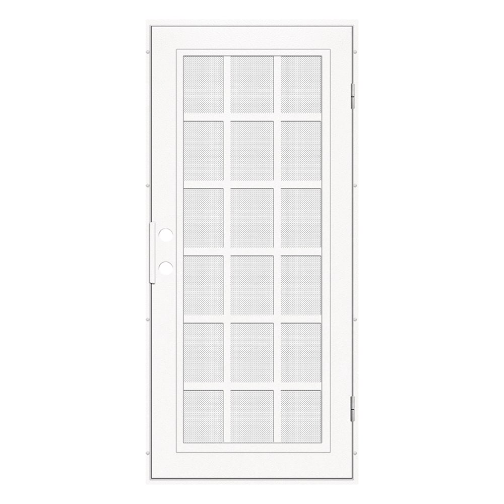TITAN 3S2026EL1WTP0A Premium Aluminum Security Door 36-in x 80-in White Aluminum Surface mount Left-hand outswing Security Door with White Screen and Double bore