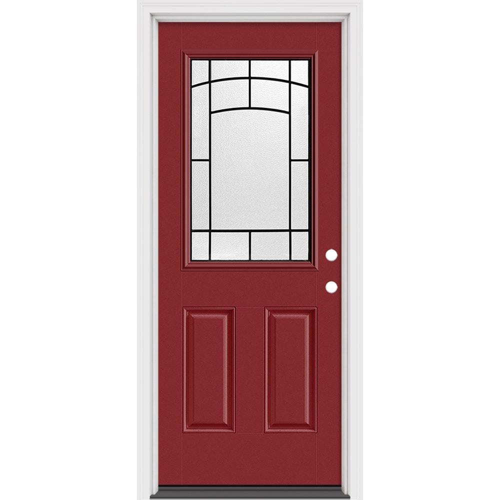 Masonite 631846 Brooklyn 32-in x 80-in x 4-9/16-in Fiberglass Full lite Right-hand inswing Chocolate Painted Prehung Slab Front Door with Brickmould Solid core
