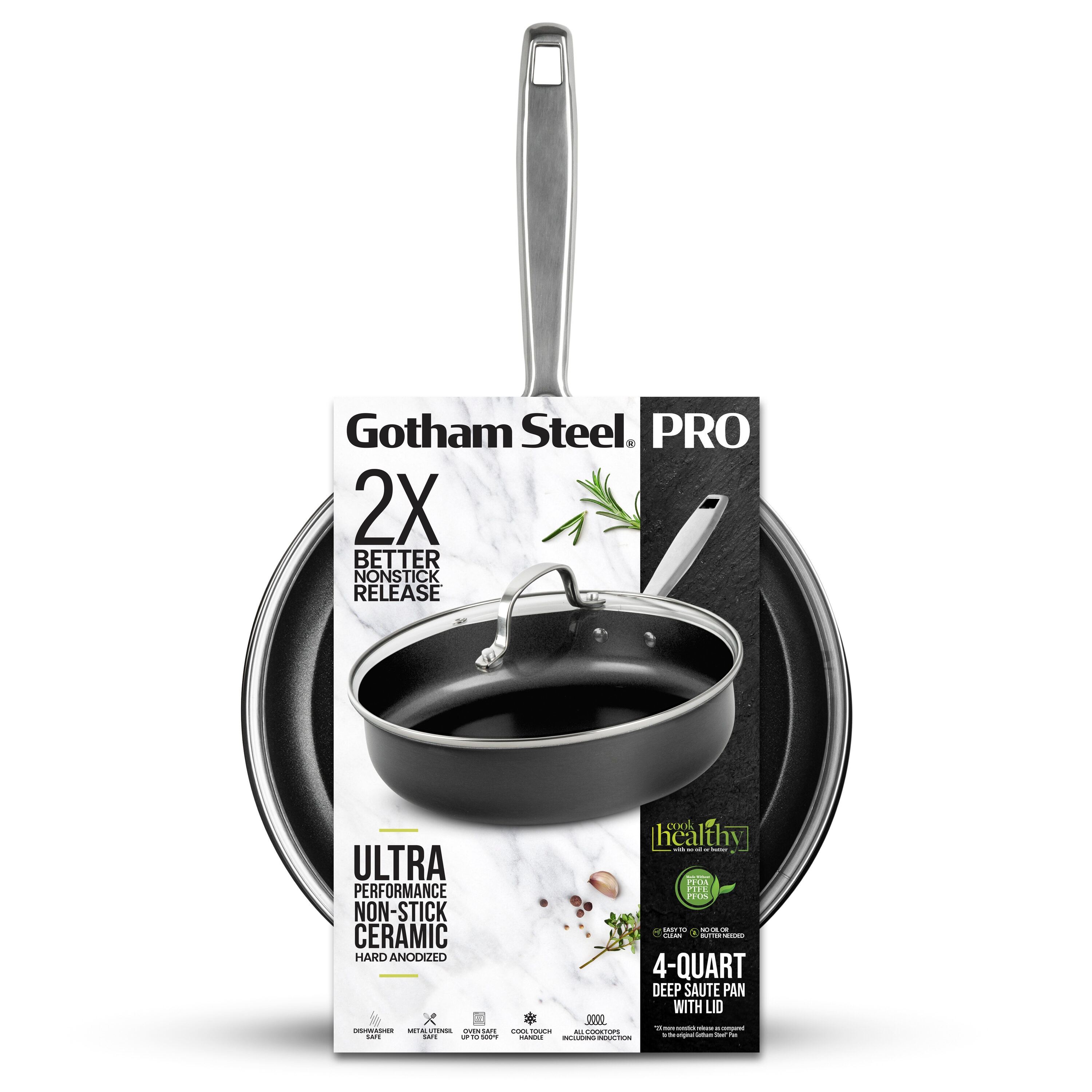 Gotham Steel Pro Ultra Ceramic 4 qt. Deep Saute Pan with Lid in Black