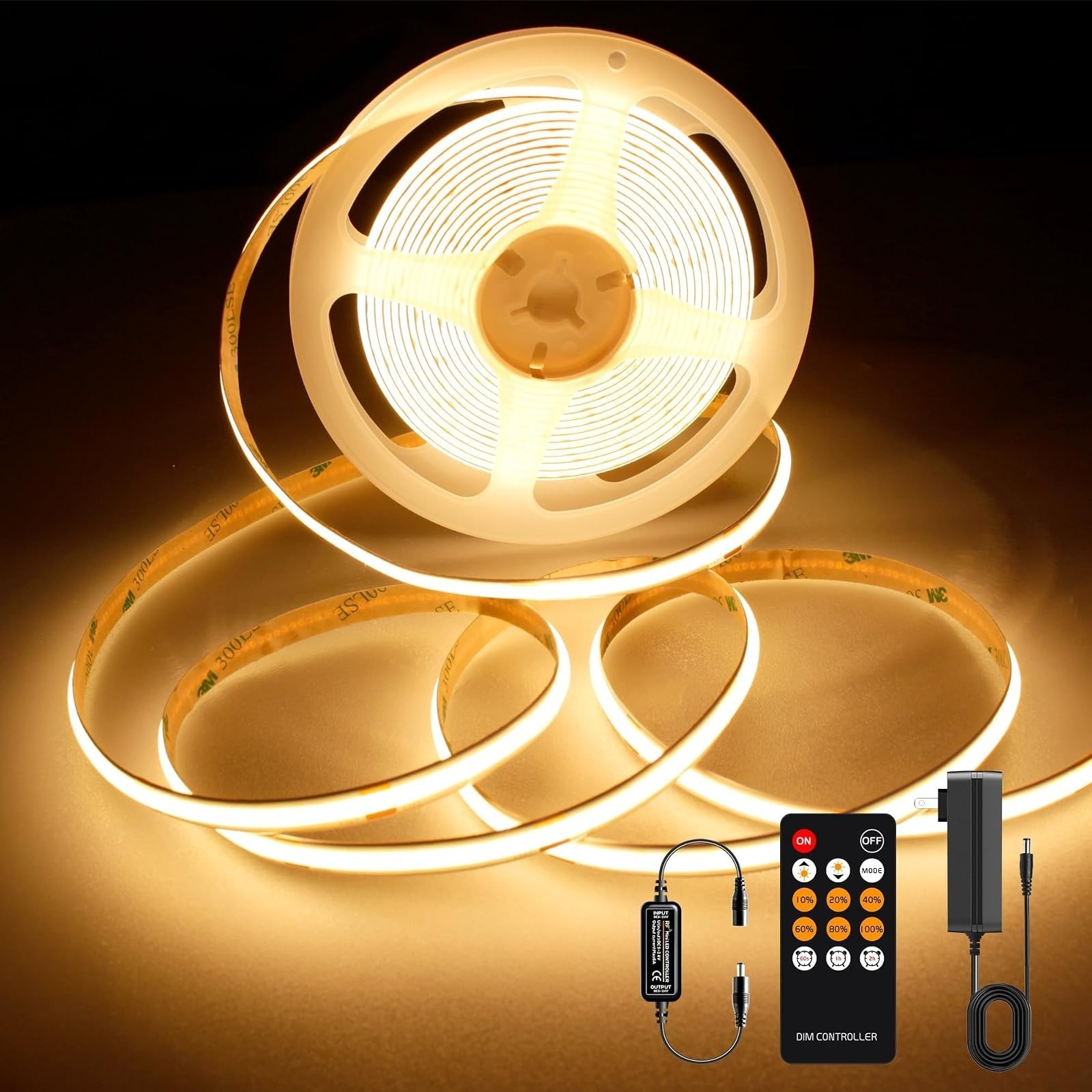 Lopdacy 16.4FT COB LED Strip Light Warm White 2700K Dimmable 2400 LEDs ...