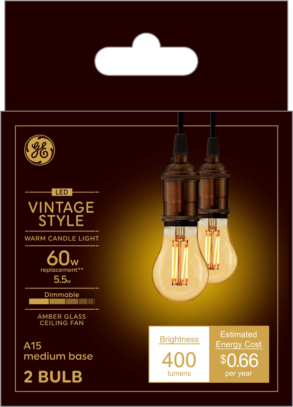 GE Vintage 60-Watt EQ A15 Warm Candlelight Medium Base (e-26) Dimmable LED  Light Bulb (2-Pack) in the Decorative Light Bulbs department at