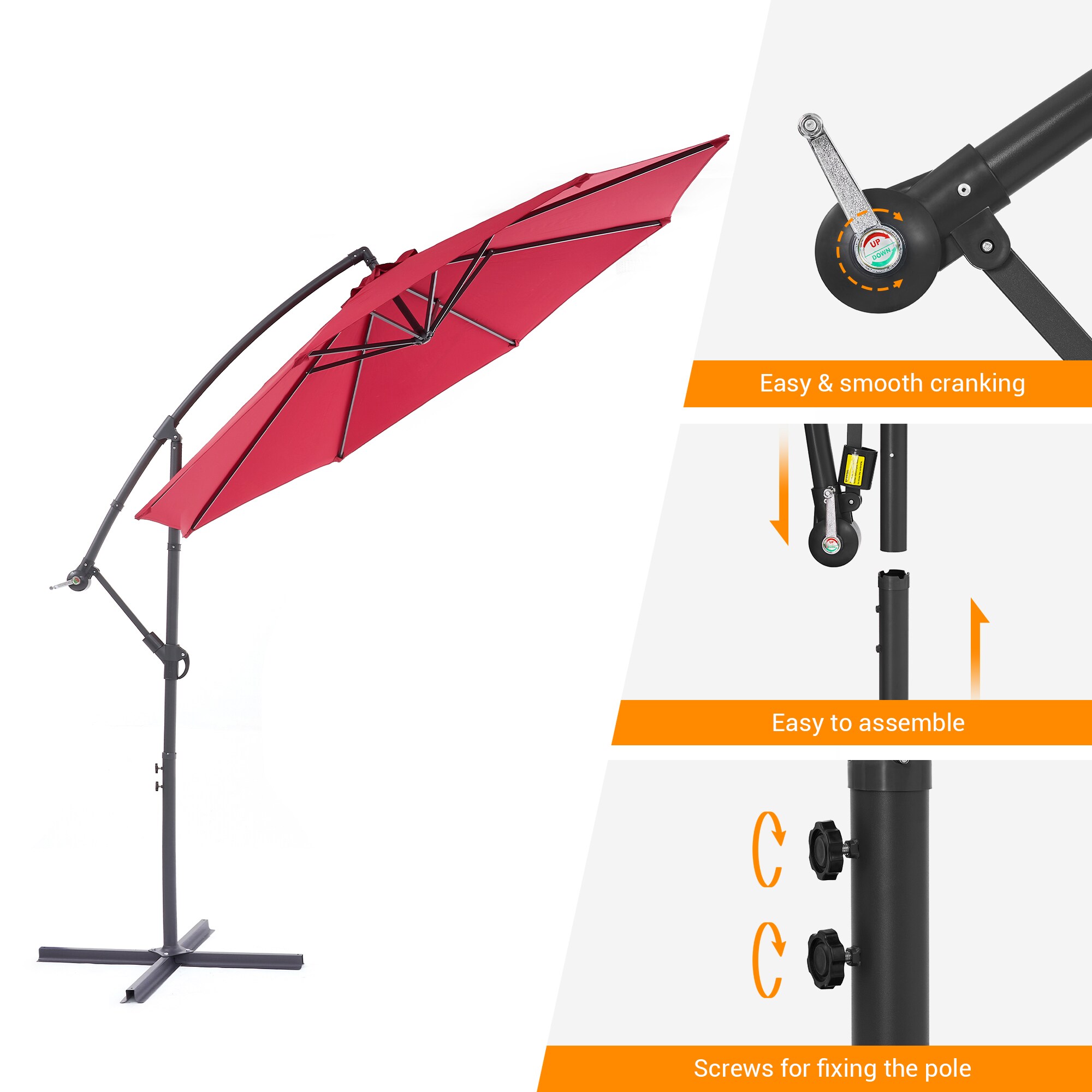 Acegoses 10 Ft Steel Octagon Red No Tilt Offset Patio Umbrella In The Patio Umbrellas Department 