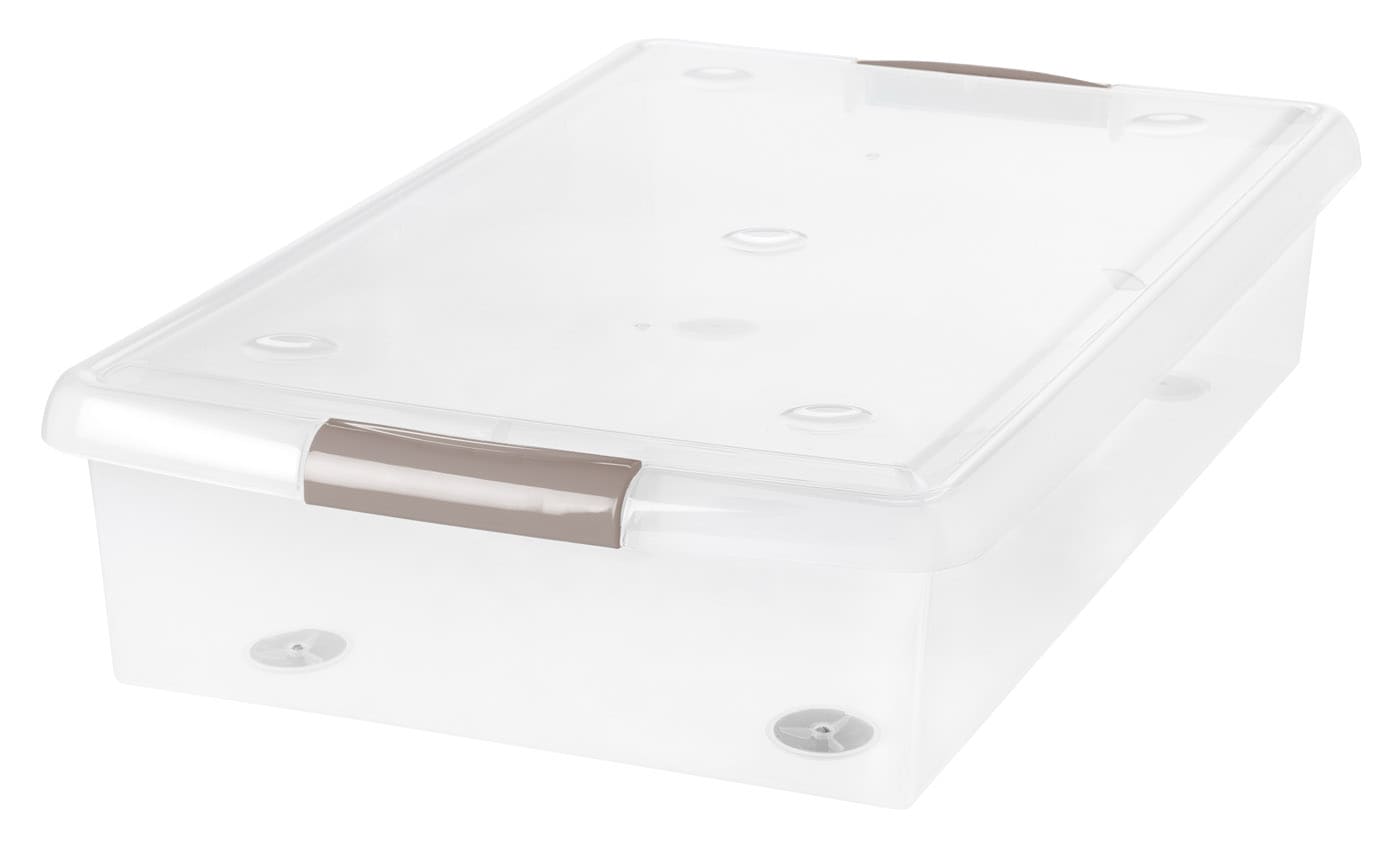 IRIS 585158 3-Pack Medium 10-Gallon (40-Quart) Tan Underbed Tote with Latching Lid