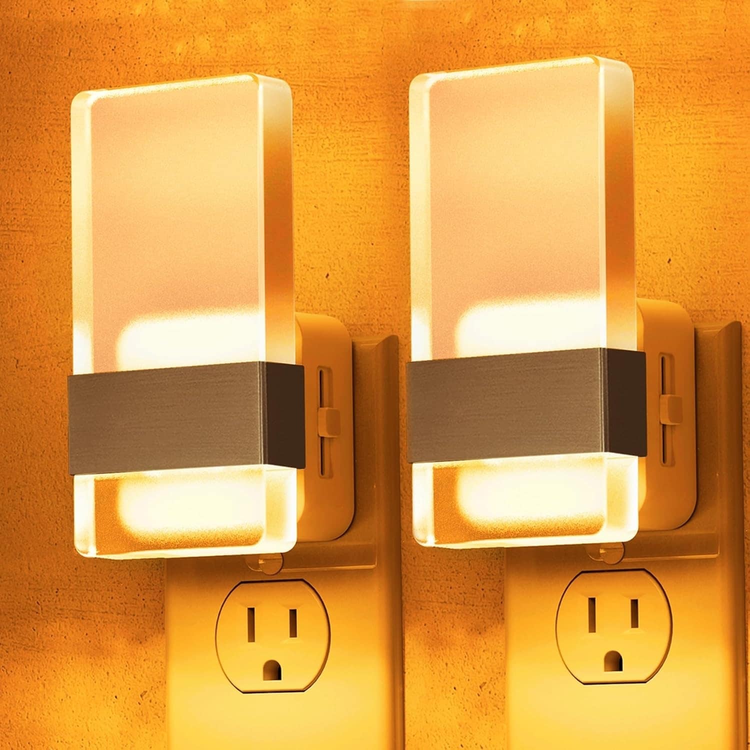 DORESshop LSC-GY21807DNI1US-2 Amber LED Night Light 2 Pack Plug Into Wall Dusk to Dawn Sensor Decorative 0 100LM Dimmable Wall Sconce Style Acrylic Nitelight for Bathroom Hallway