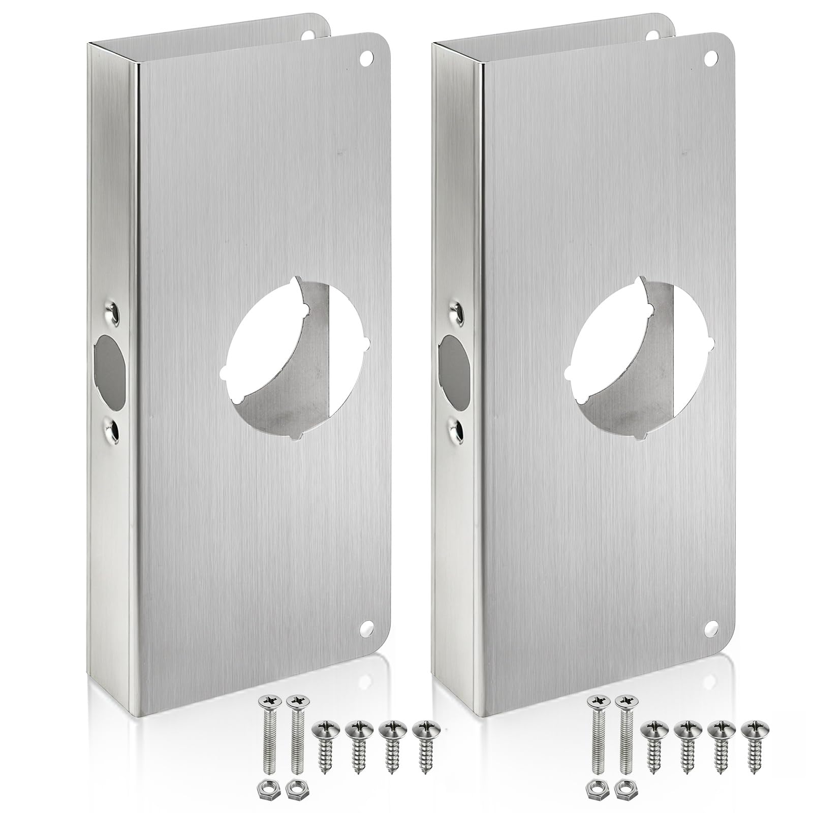 Adrinfly  2 Pack Door Reinforcement Plates Stainless Steel Lock and Door Reinforcer for Exterior Door Jamb Lock Plates 1-3/8 in by 9 in Front