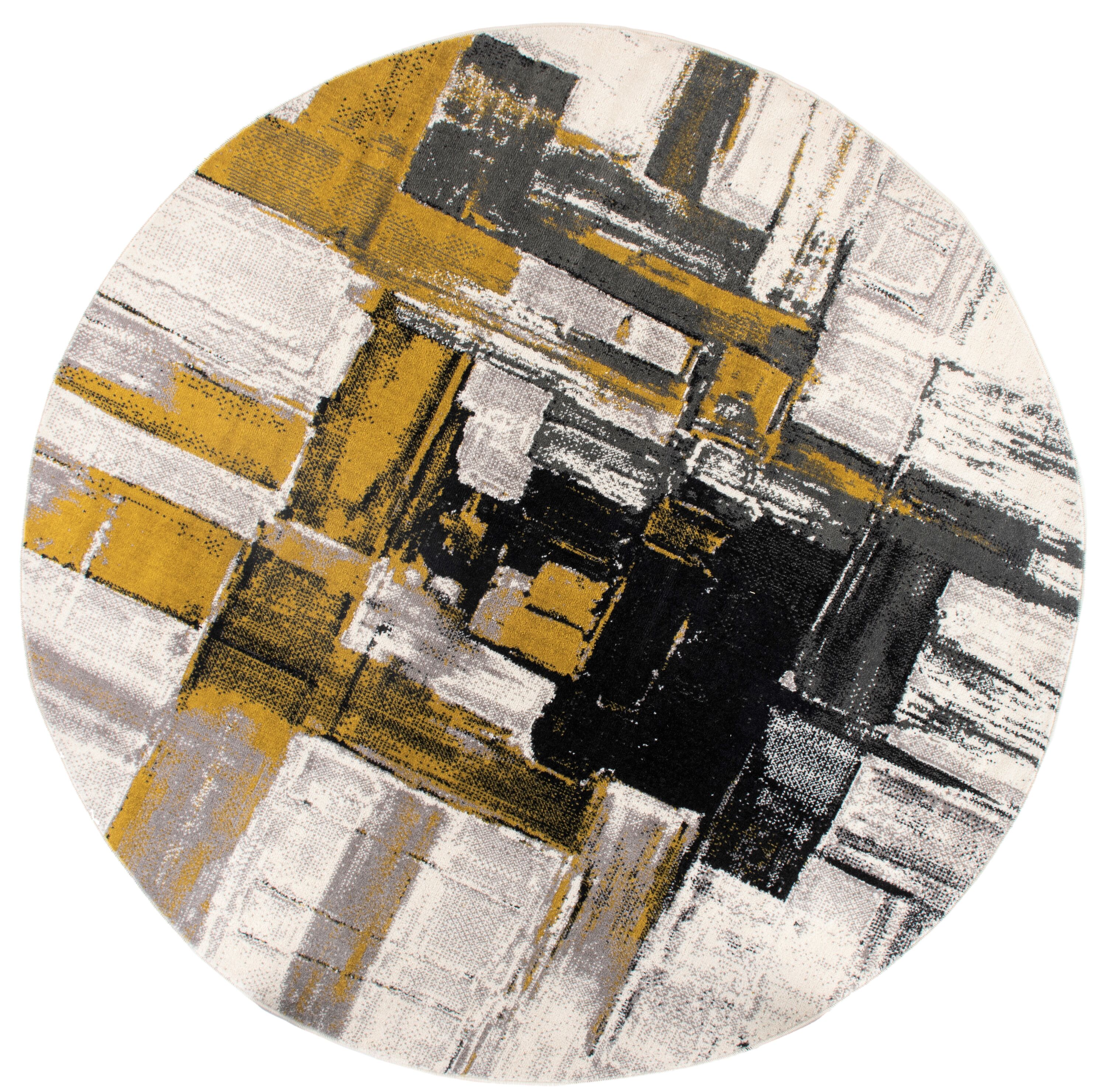 World Rug Gallery 950GOLD8RND Arizona 8 x 8 (ft) Loomed Polypropylene Gold Round Indoor Abstract Bohemian/Eclectic Area rug