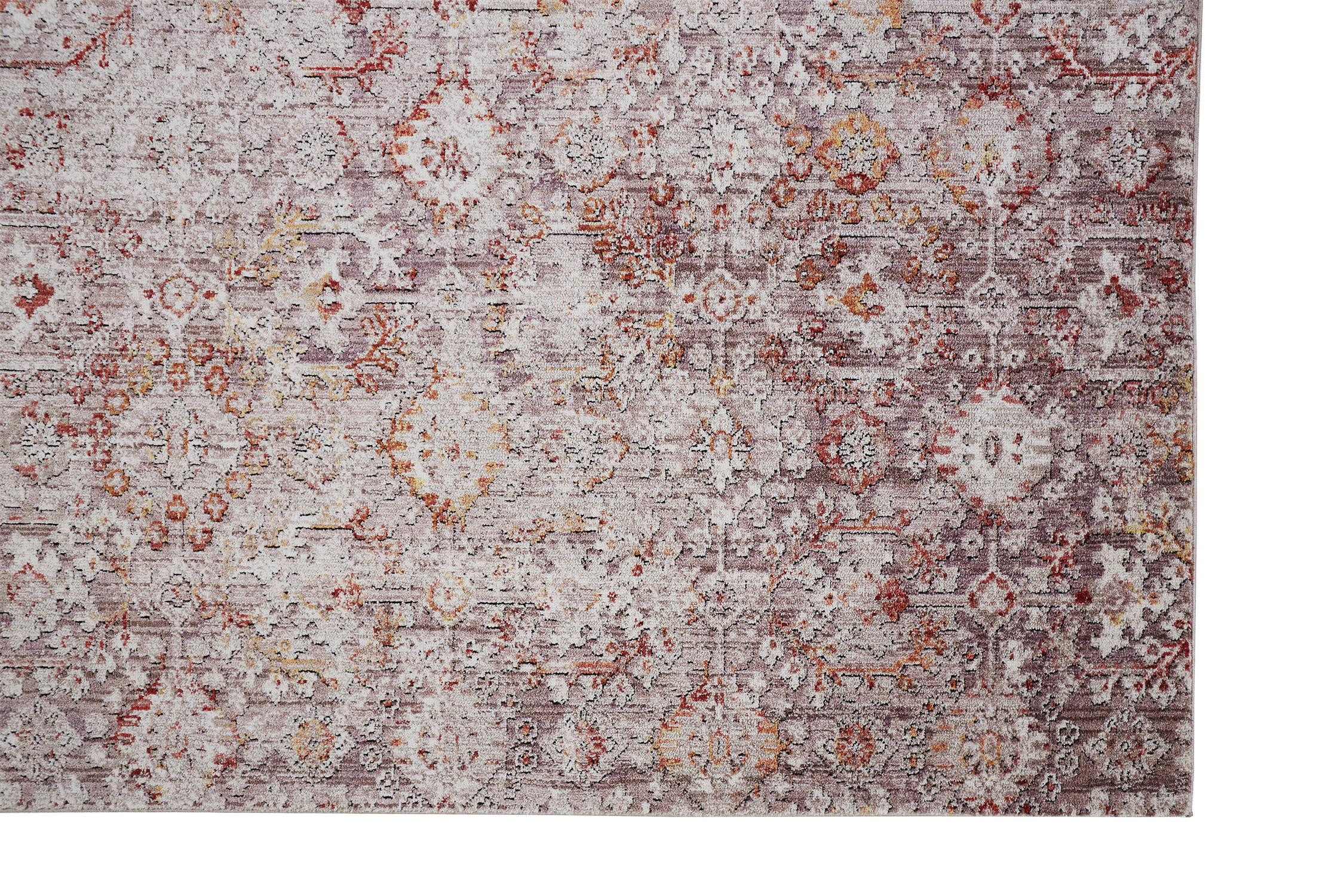 Ivory and Pink Floral Synthetic Rectangular Area Rug