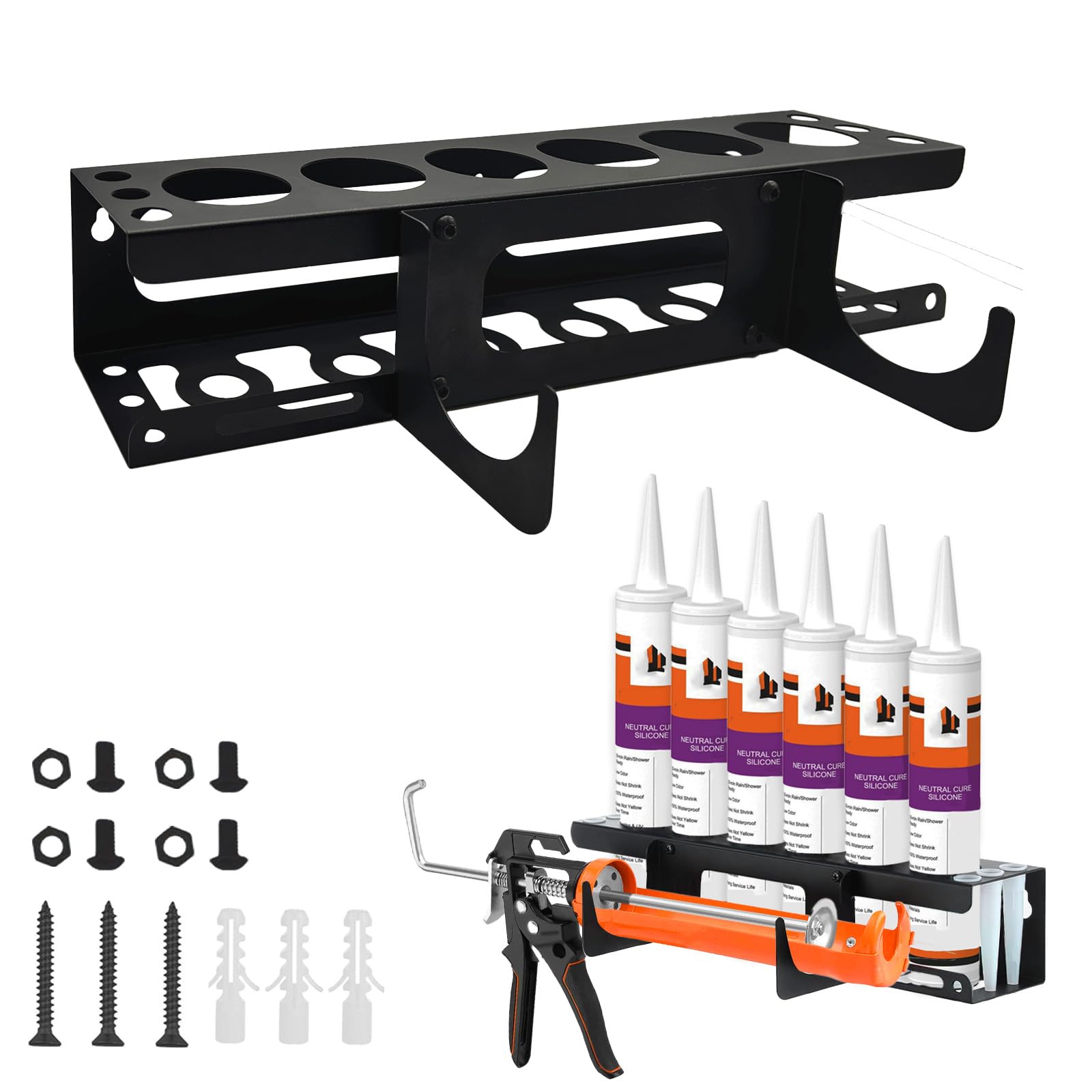 KHKFY Metal Caulking Gun Rack Wall Mount Storage Organizer Holds Six ...