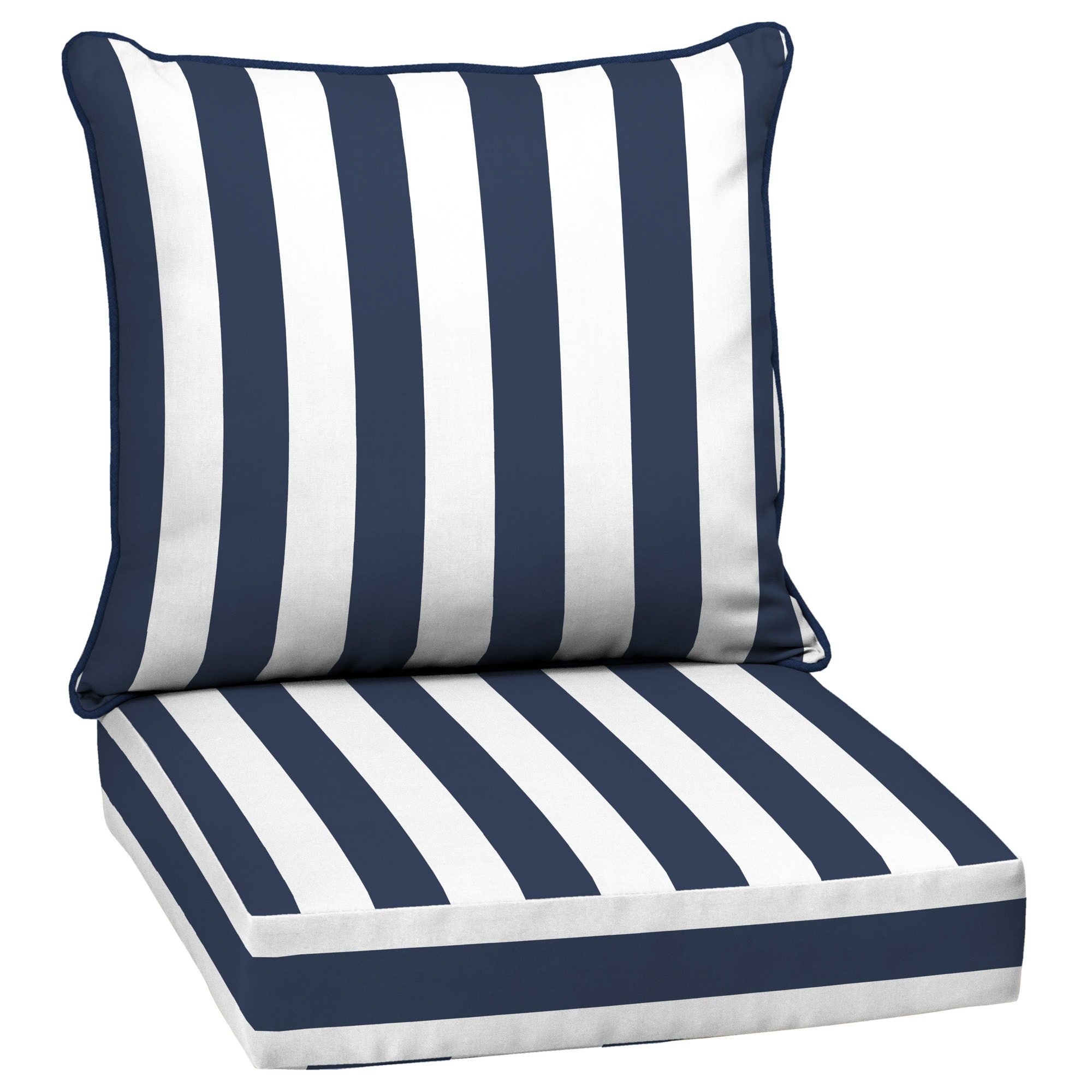 Classic Accessories 21 in. W x 19 in. D x 22.5 in. H Square Seat Back Patio Chair Cushion in Soft Beige, Stripe