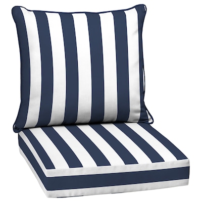 Arden Selections 2 Piece Sapphire Blue Cabana Stripe Deep Seat Patio Chair Cushion In The Furniture Cushions Department At Com - Navy And White Patio Chair Cushions