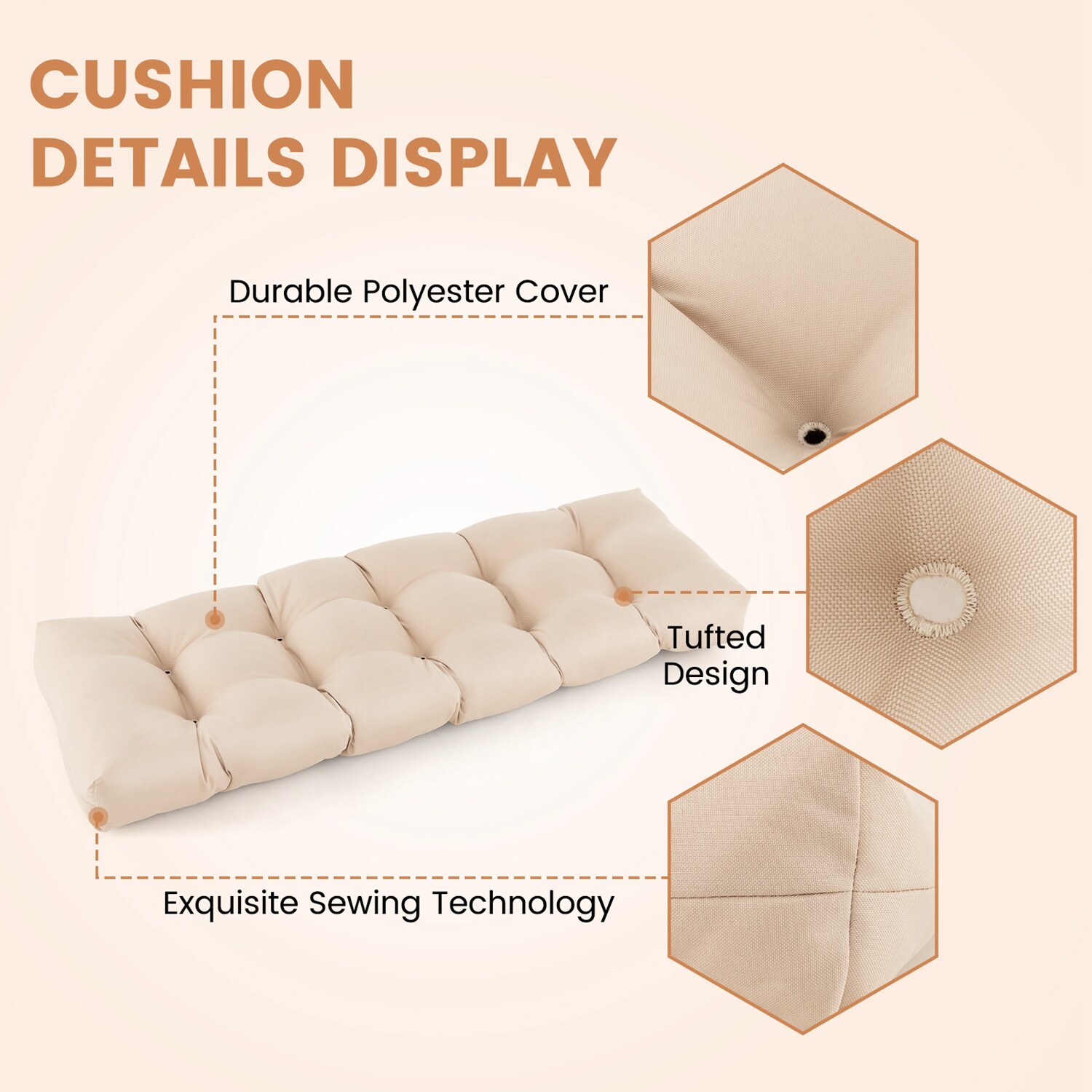 WELLFOR CW Bench Cushion 19.5-in x 52-in Beige Patio Bench Cushion in ...