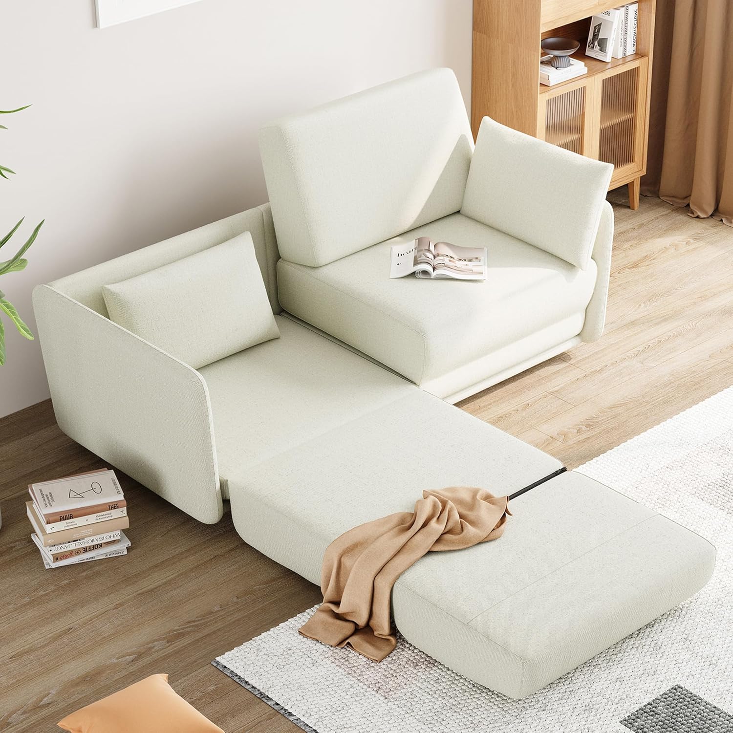 Qeetex CCPHO-15JIF85H Queen Size Sleeper Sofa 66 Inch 360G Linen Fabric with Pillows for Living Room