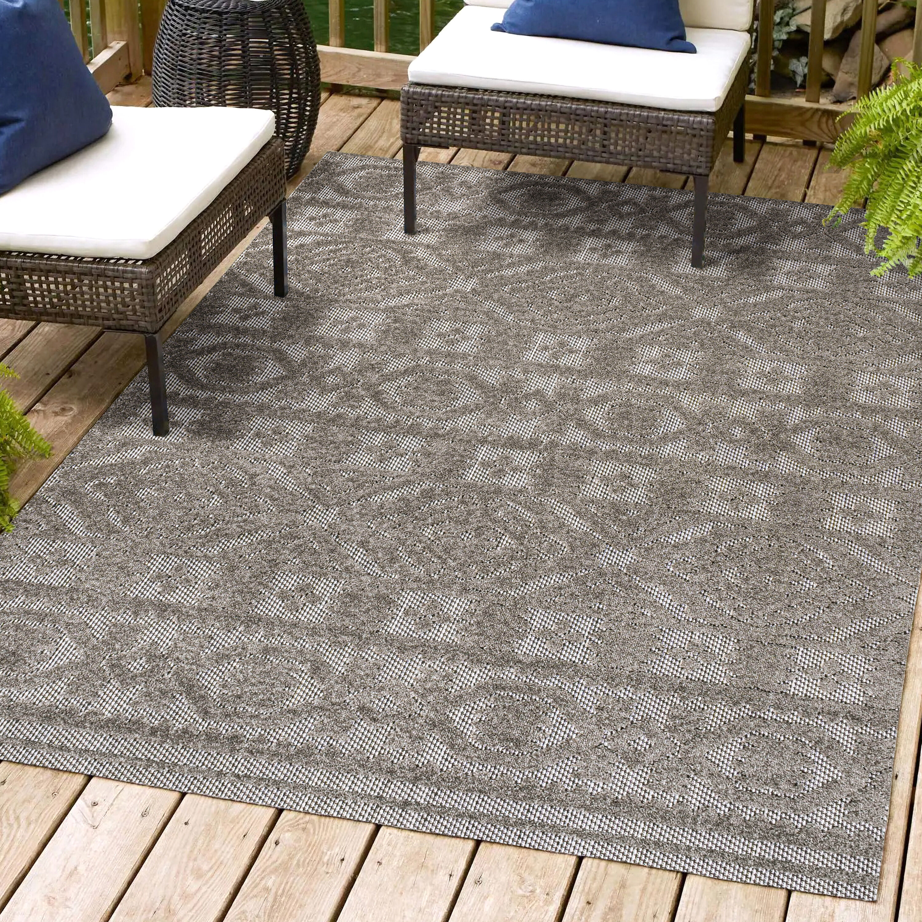 JONATHAN  Y SBH102C-8 South Beach Citta High-Low Mediterranean 8 x 10 (ft) Loomed Polypropylene Dark Gray/Ivory Rectangular Indoor/Outdoor Geometric Farmhouse/Cottage Area rug