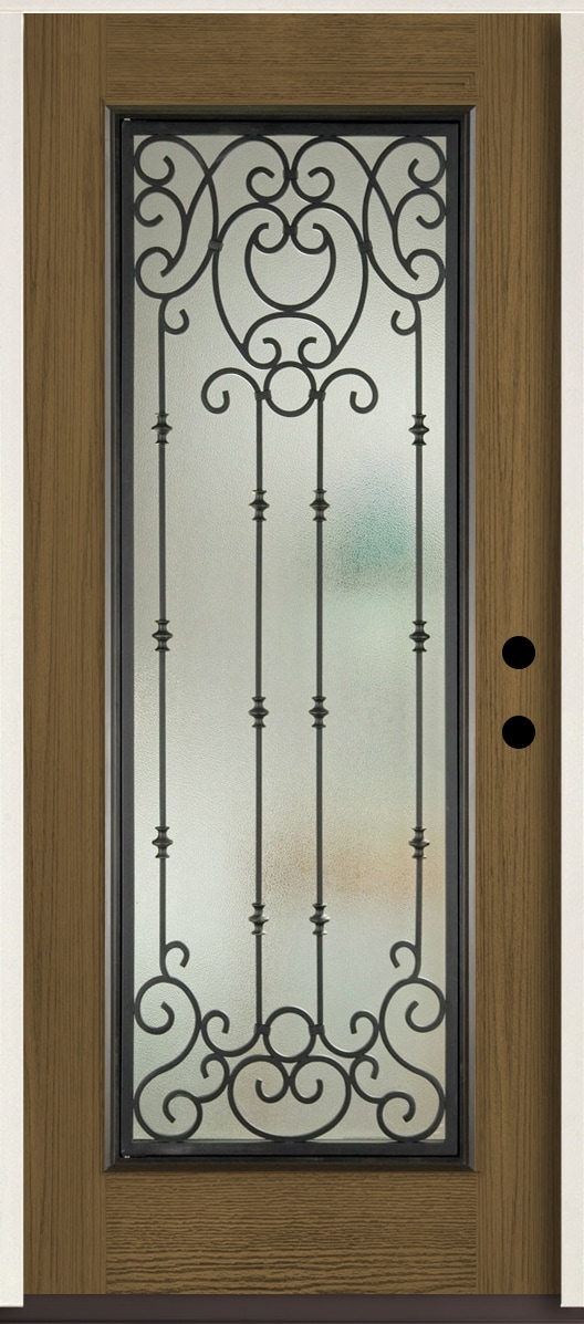 RELIABILT LO963958 Belle Meade 36-in x 80-in x 4-5/8-in Fiberglass Full lite Left-hand inswing Walnut Stain Stained Prehung Front Door Insulating core