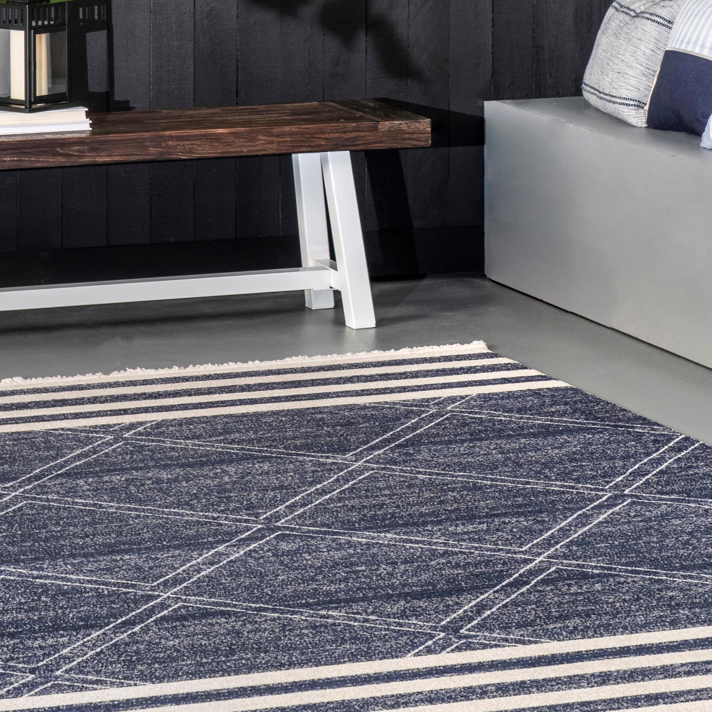 Blue Reversible Synthetic Rectangular Indoor/Outdoor Rug