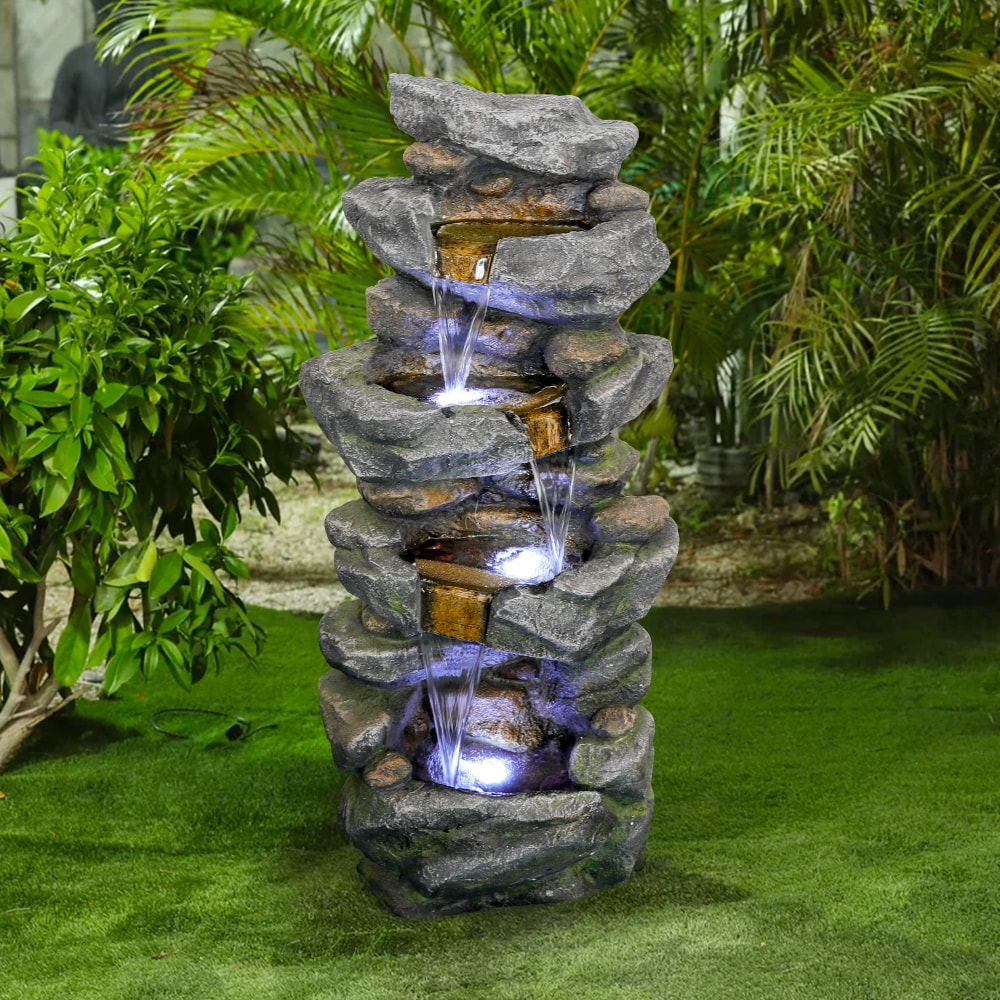 Watnature 40-in H Resin Water Rock Waterfall Outdoor Fountain Pump ...