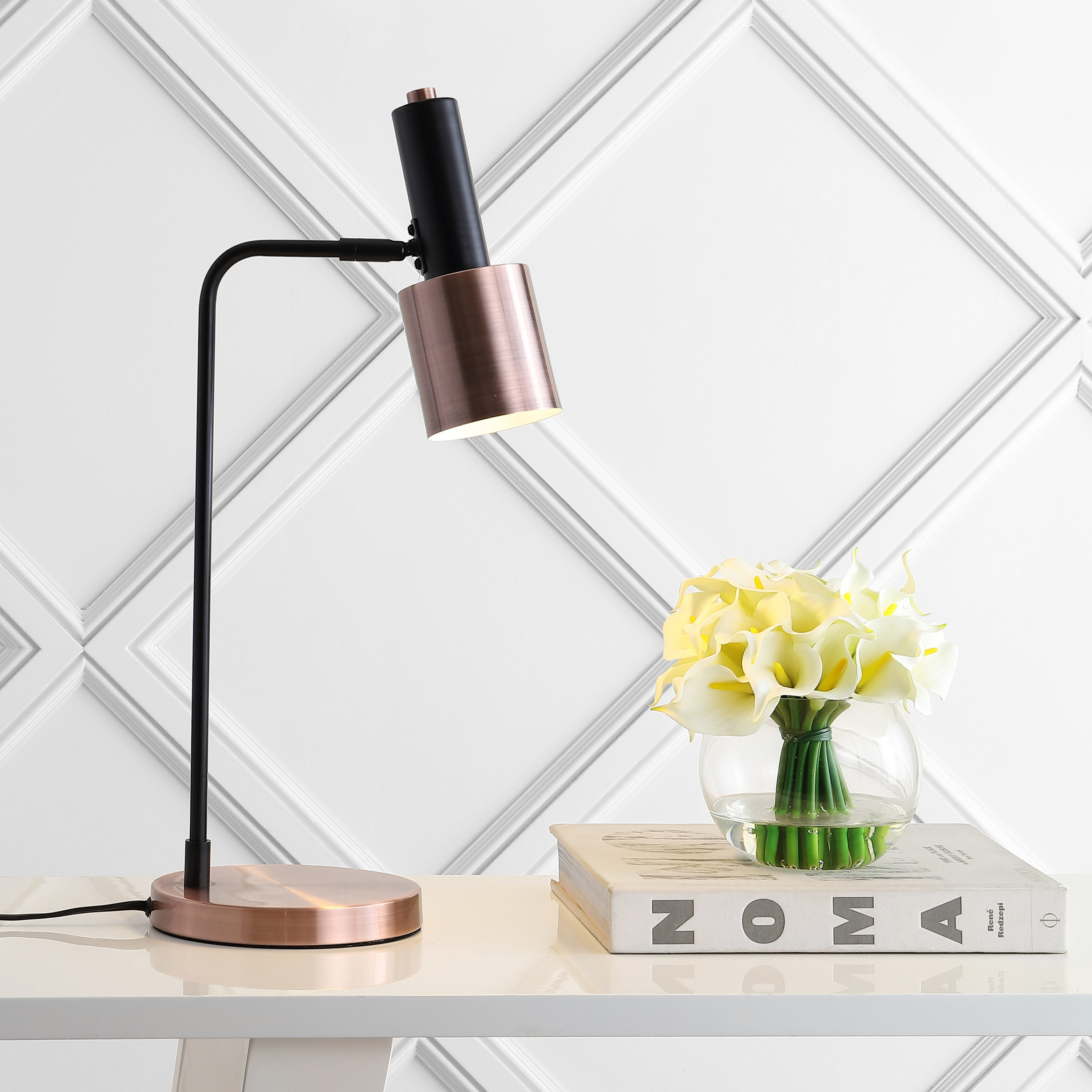 JONATHAN Y Transitional 22 in Black Copper Led Table Lamp with Metal Shade JYL6101A at Lowes