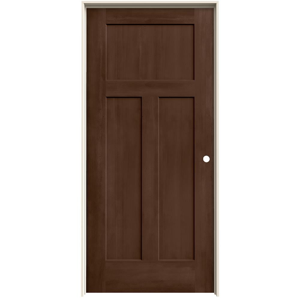 JELD-WEN LOWOLJW222201075 36-in x 80-in Milk Chocolate Solid core 3-panel craftsman Left hand Smooth Stained Molded composite Flat Jamb Single Prehung Interior Door