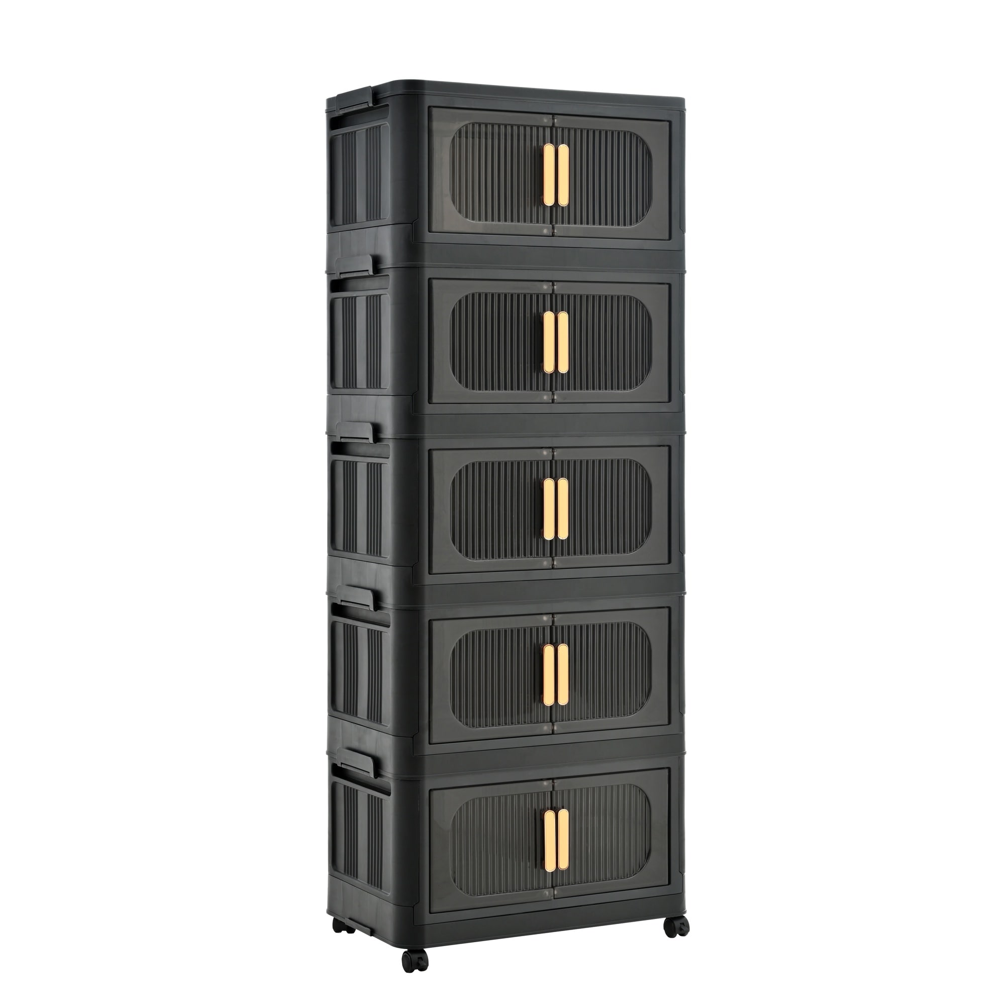 Horizons Prime - 20 inch Black Plastic 5 Tier Folding Storage Cabinet with Magnetic Door and Wheels