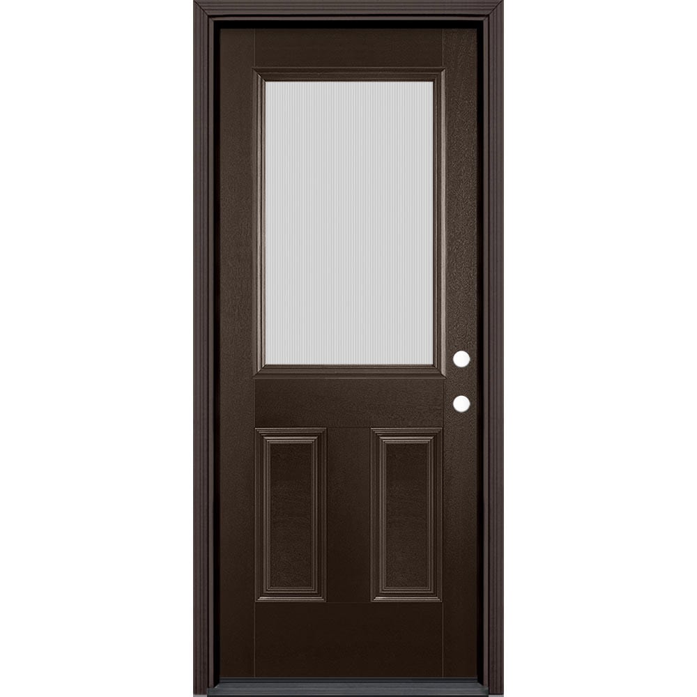 Masonite 629819 32-in x 80-in x 4-9/16-in Fiberglass Half lite Left-hand inswing Walnut Stained Prehung Front Door with Brickmould Insulating core