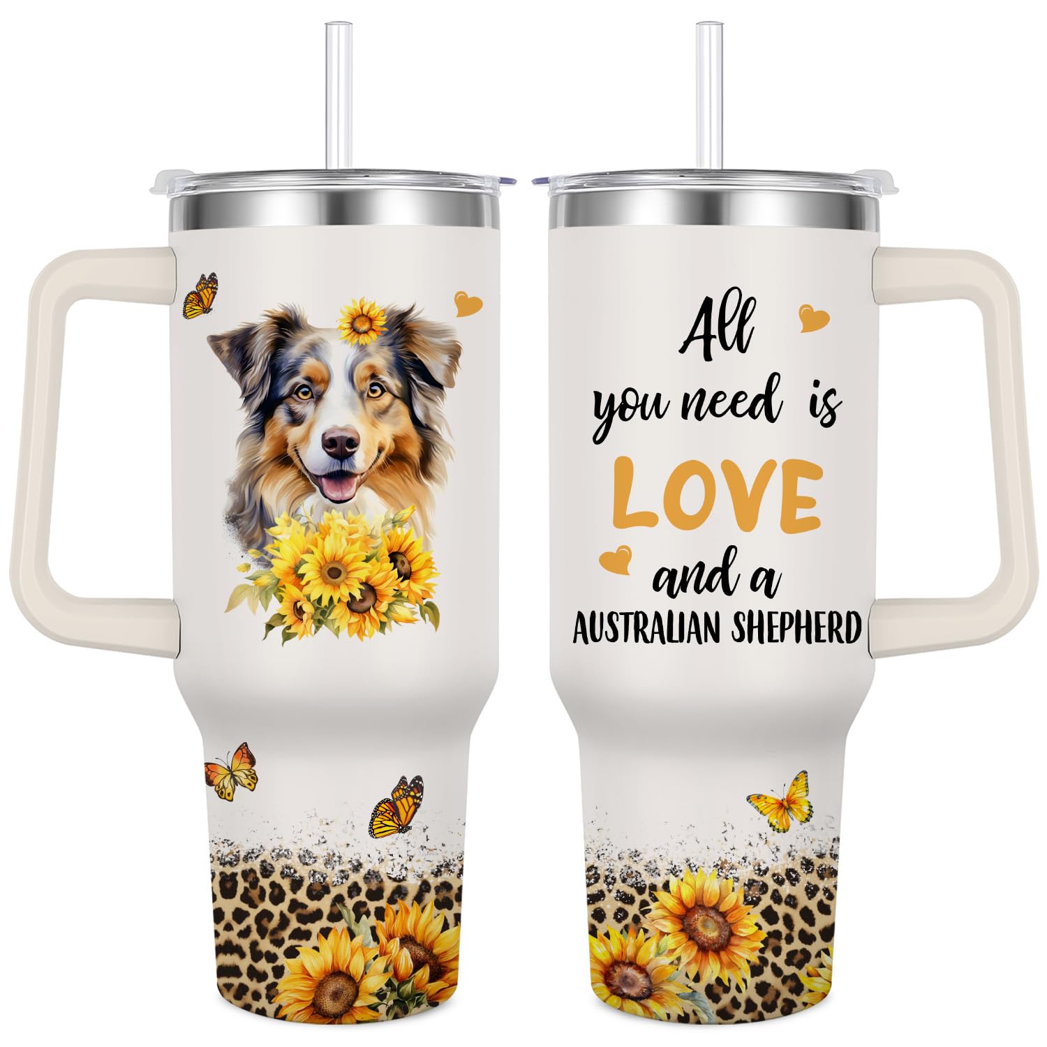 Aoibox  40 oz Australian Shepherd Dog Themed Stainless Steel Vacuum Insulated Travel Tumbler Mug for Hot Coffee