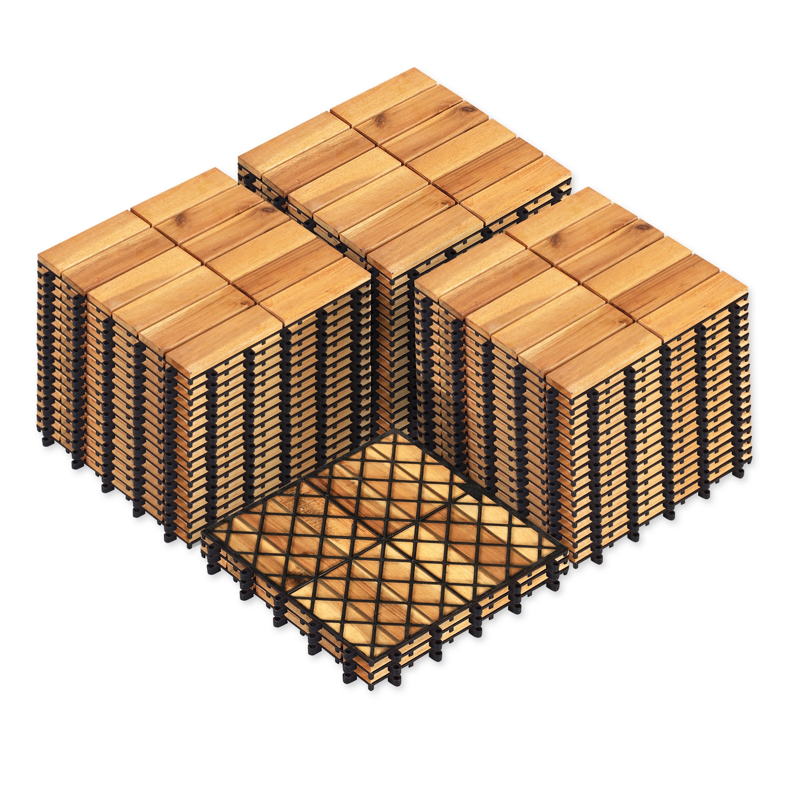 Costway  12in x 12in Acacia Wood Interlocking Deck Tiles 54 PCS Waterproof Flooring Tiles