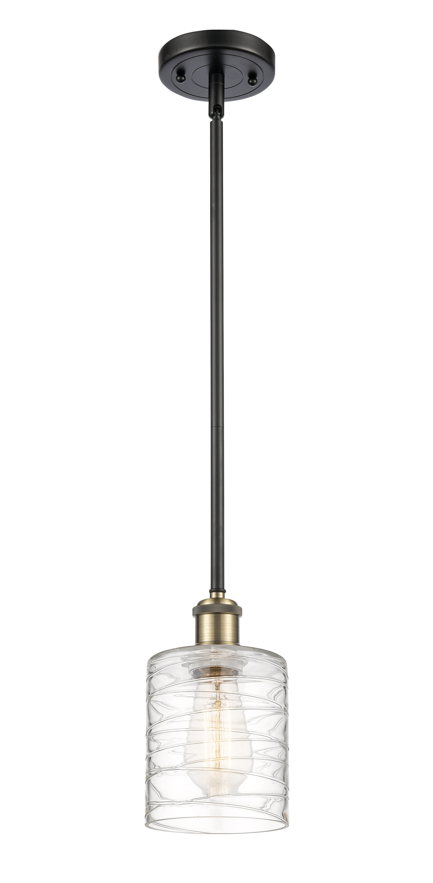 Innovations Lighting 516-1S-BAB-G1113 Cobbleskill 1 -Light Black Antique Brass Industrial Textured glass Drum Mini Hanging Pendant light