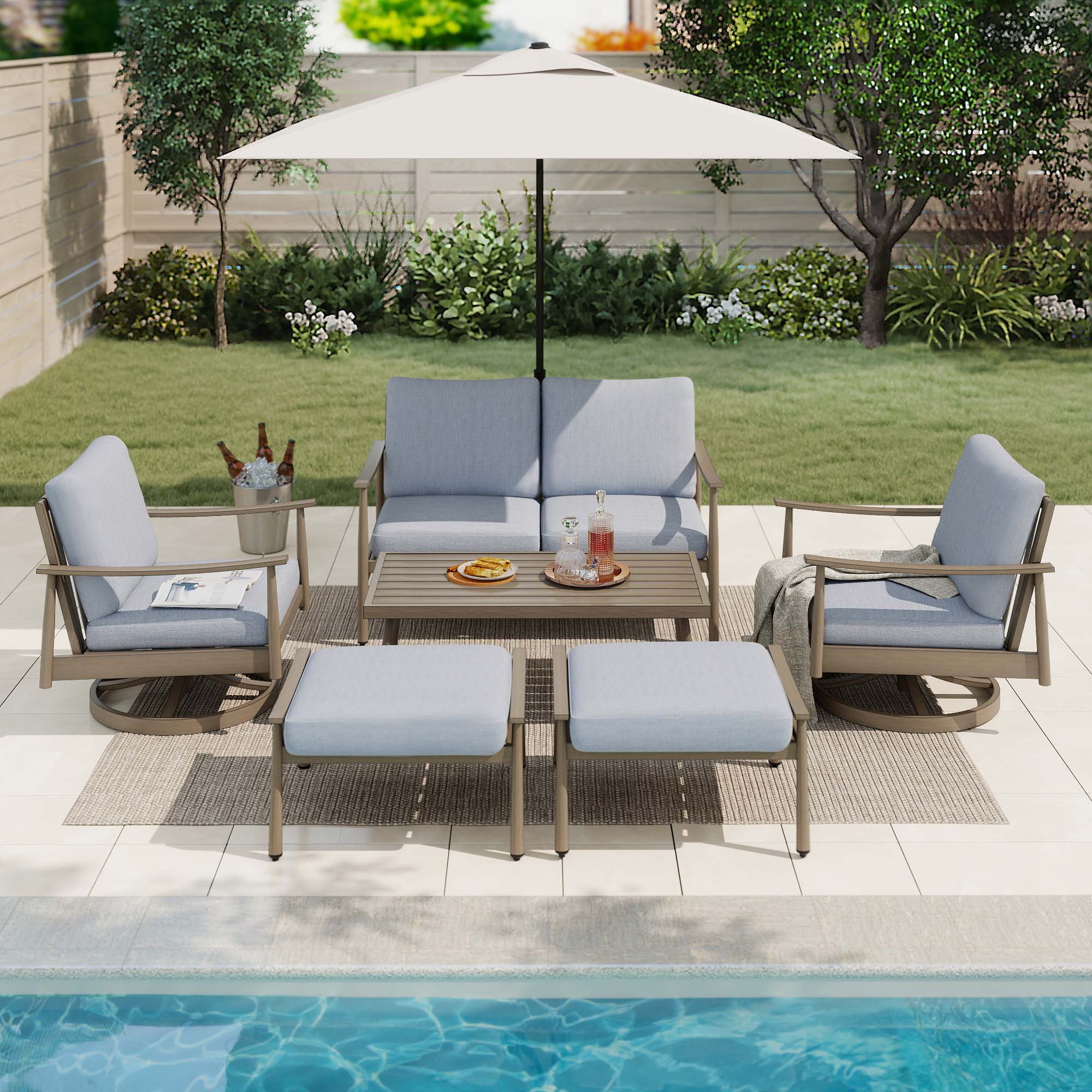  EL-SF6-ZL-B3-WL3 6 -Piece Patio Conversation Set with Blue Cushions