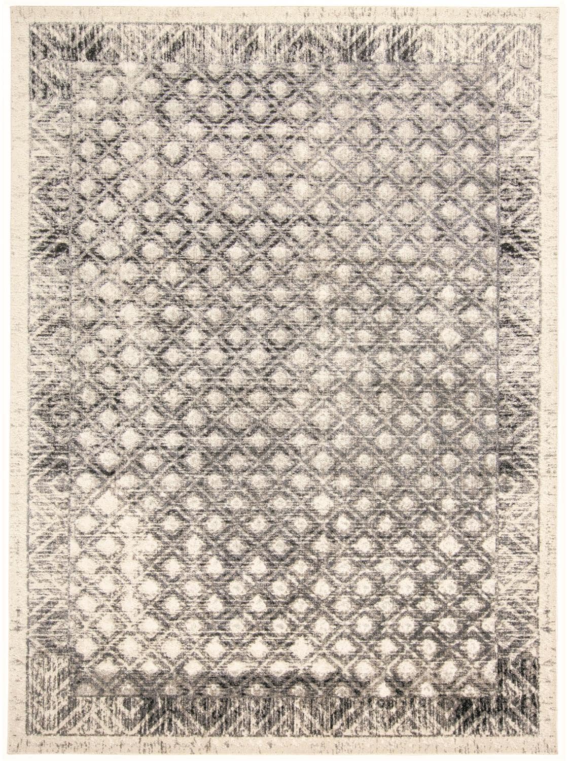 Ivory and Black Rectangular Cotton Blend Area Rug