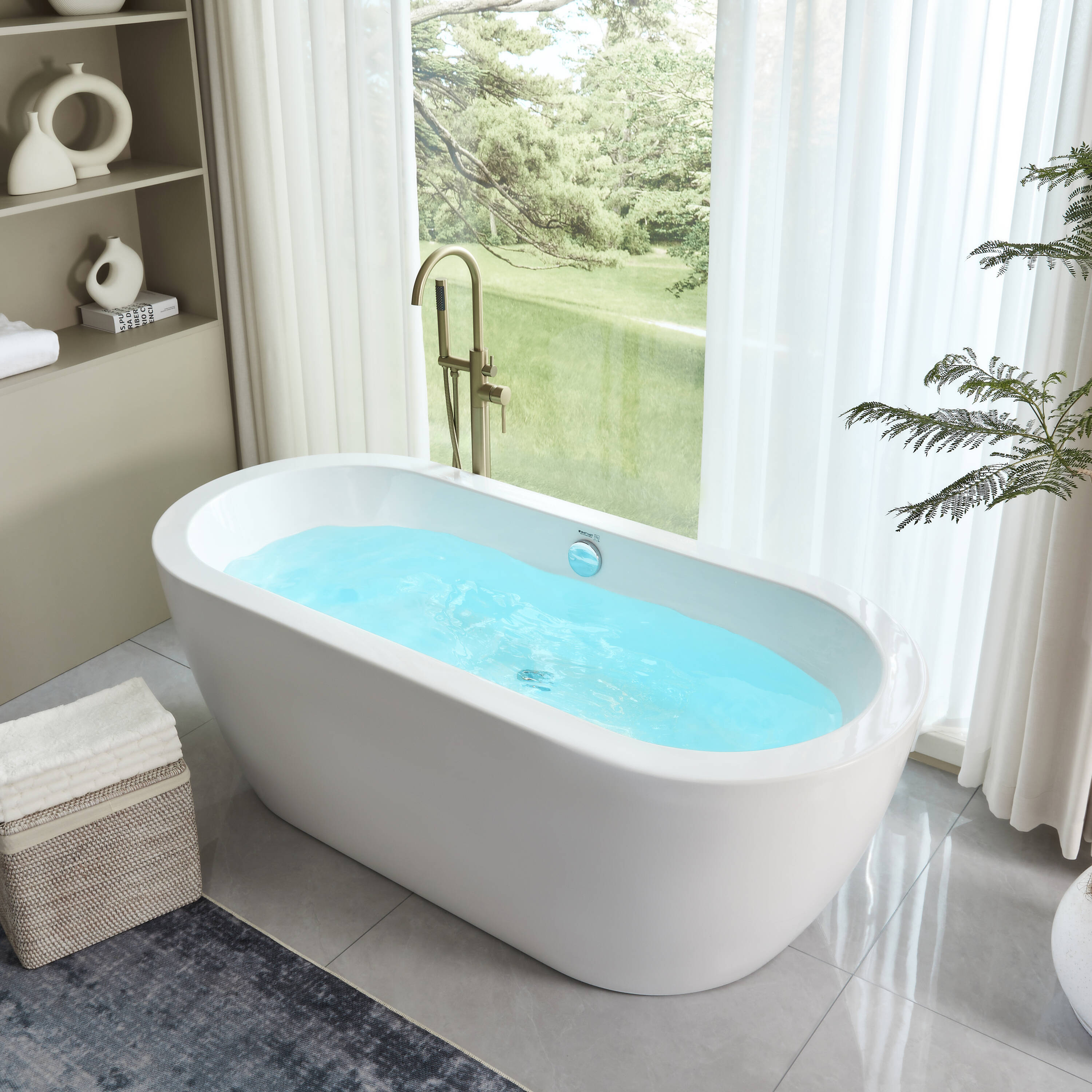 68" White Freestanding Acrylic Soaking Bathtub