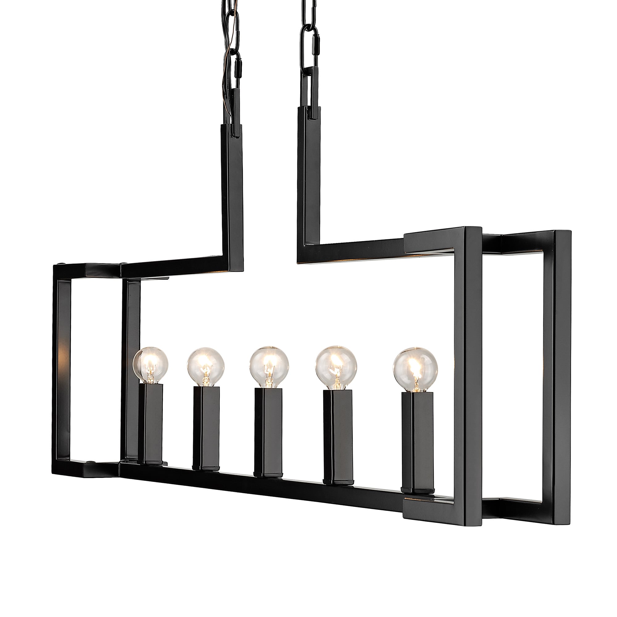 Golden Lighting 9020-LP BLK Kinsington 5 -Light Matte Black Transitional Linear Large Hanging Kitchen island light