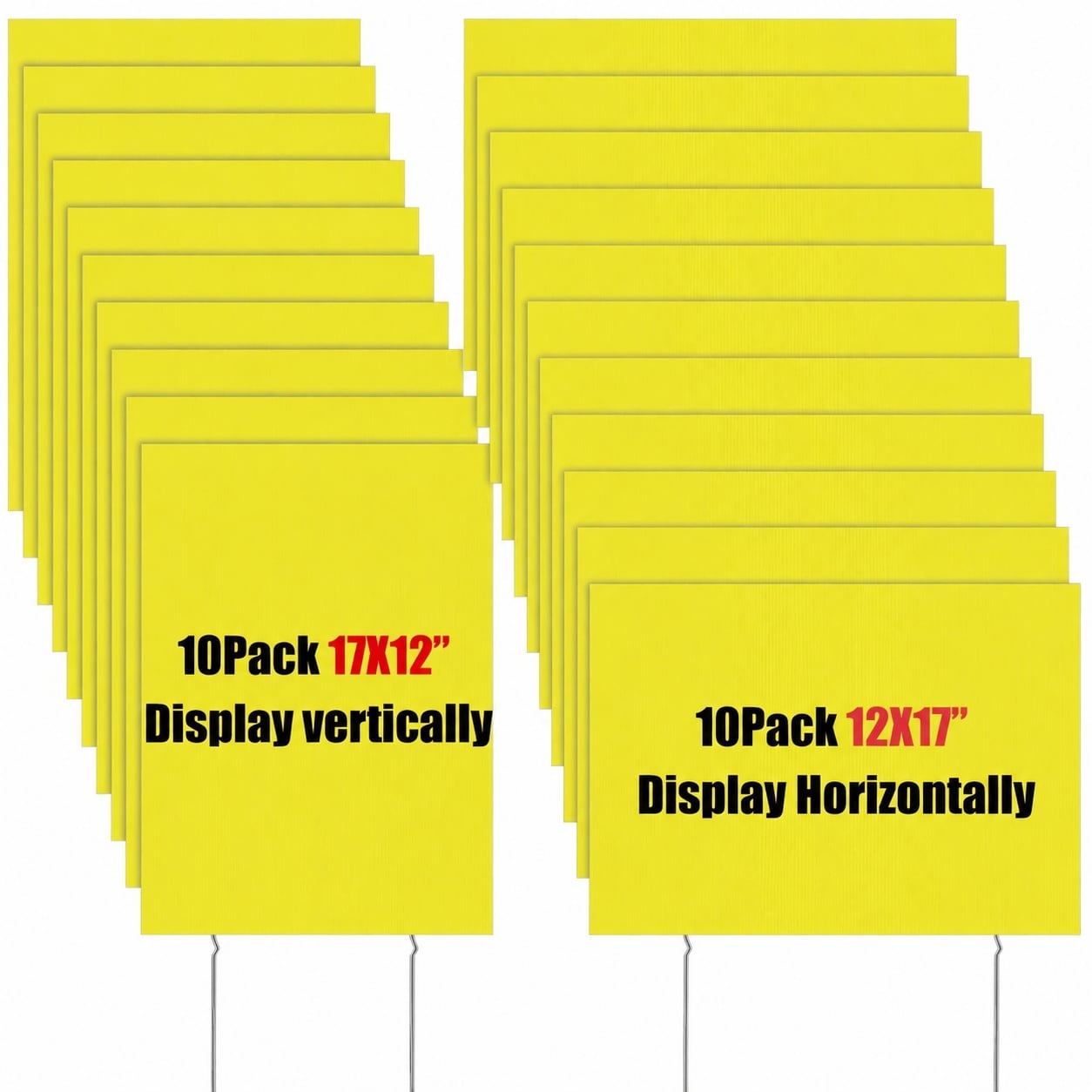 Etokfoks  20 Pack 17 x 12 Inch Yellow Corrugated Plastic Double Sided Blank Yard Signs with Stakes for Lawn Garage Sale