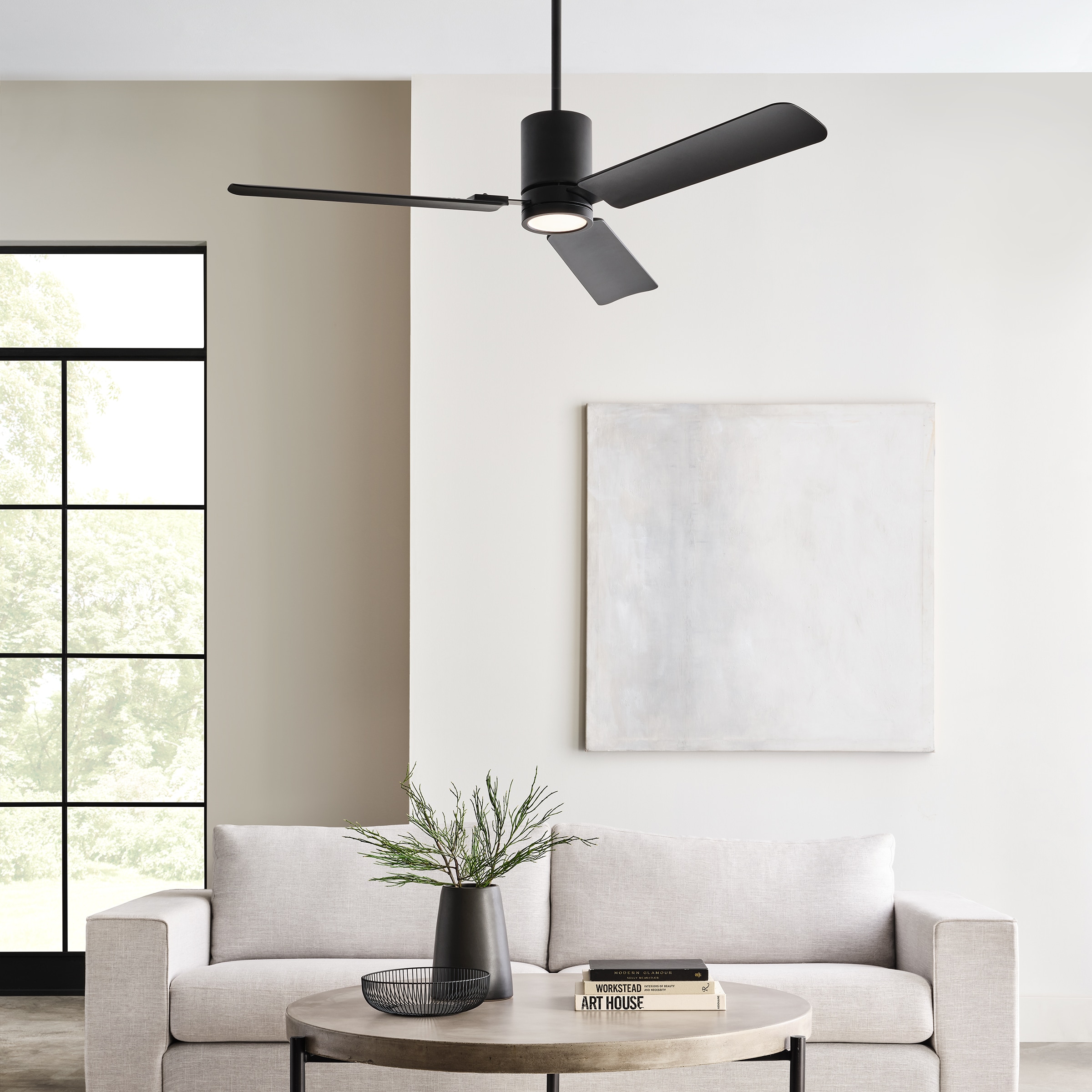 Generation Lighting 3CCSM54MBKD Cleancut 54-in Integrated LED Midnight Black with Midnight Black ABS Blades Ceiling Fan With Light 3 -Blade )